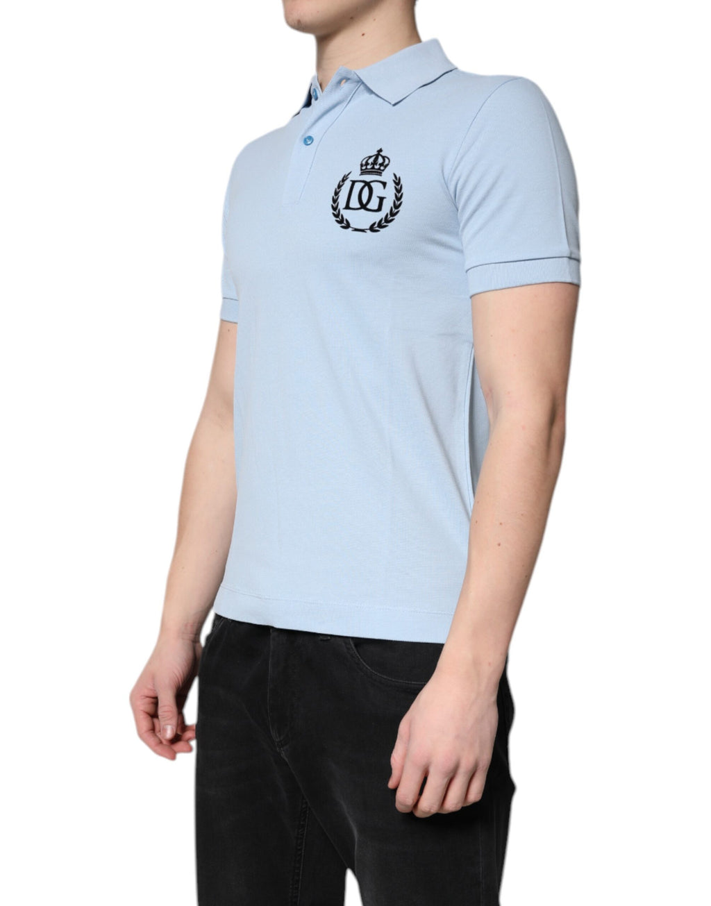 Dolce & Gabbana Himmelblaues Baumwollkronen-Polo-T-Shirt mit Kragen
