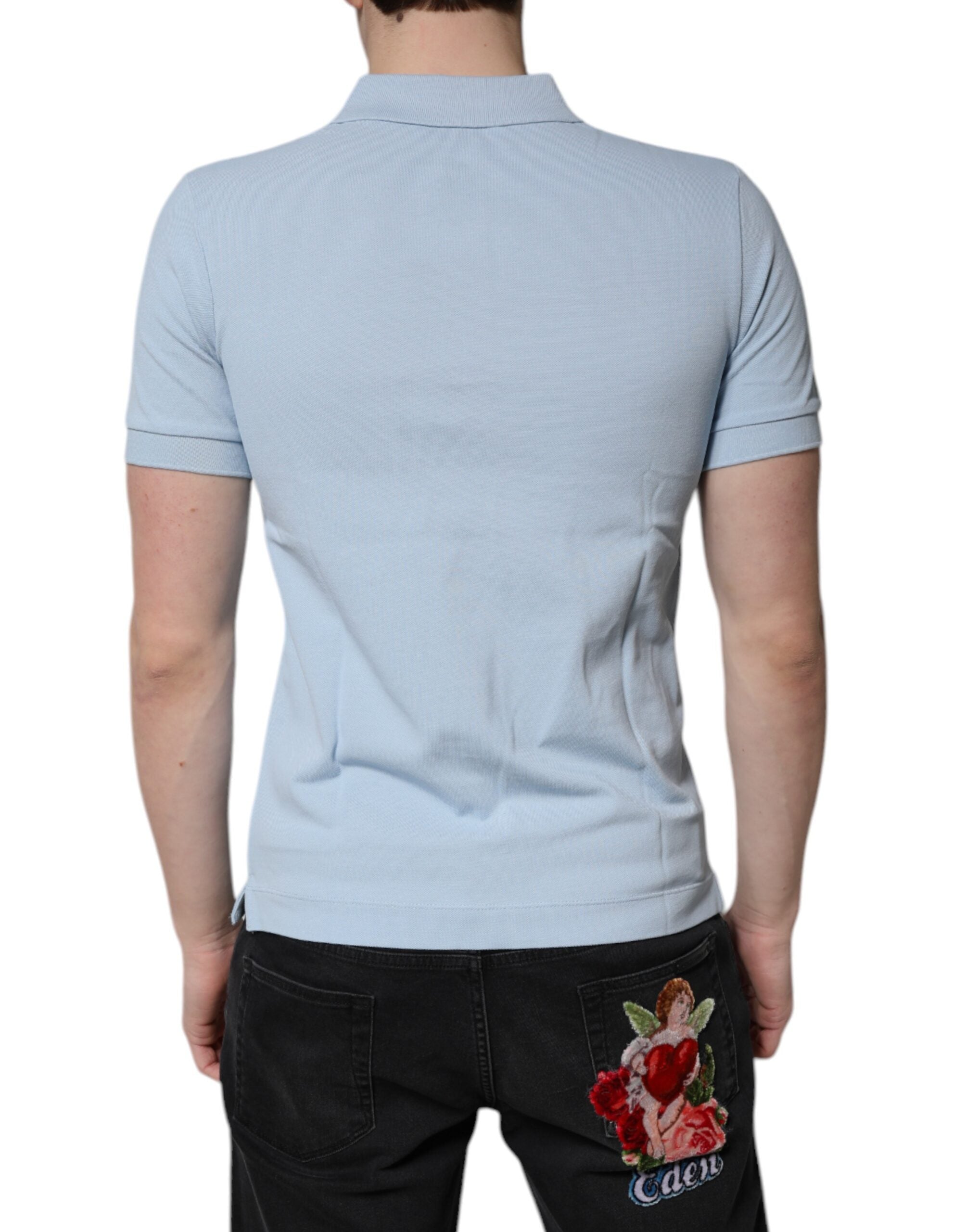 Dolce & Gabbana Himmelblaues Baumwollkronen-Polo-T-Shirt mit Kragen