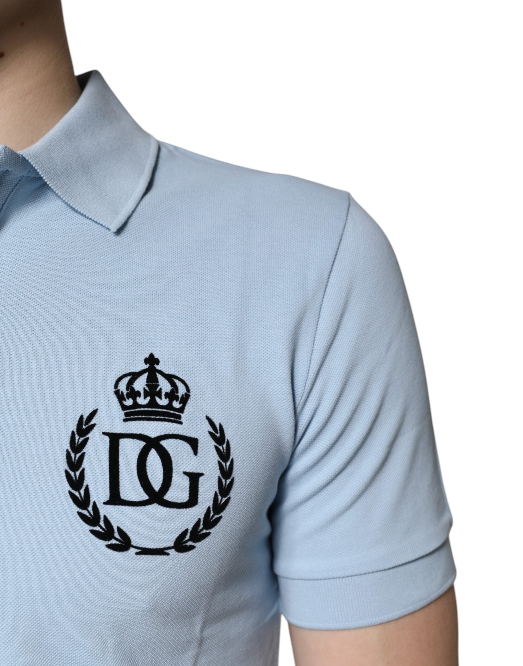 Dolce & Gabbana Himmelblaues Baumwollkronen-Polo-T-Shirt mit Kragen
