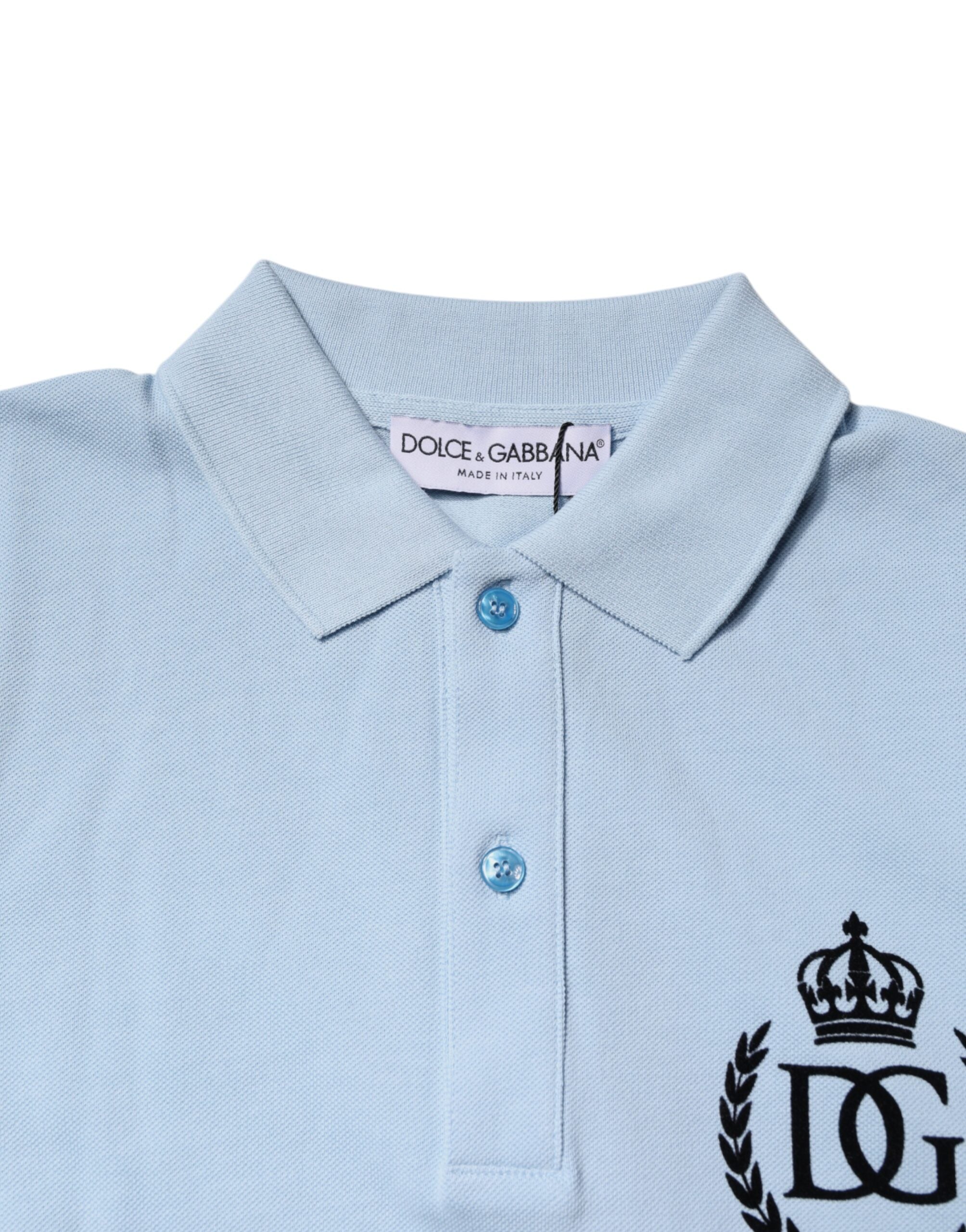 Dolce & Gabbana Himmelblaues Baumwollkronen-Polo-T-Shirt mit Kragen