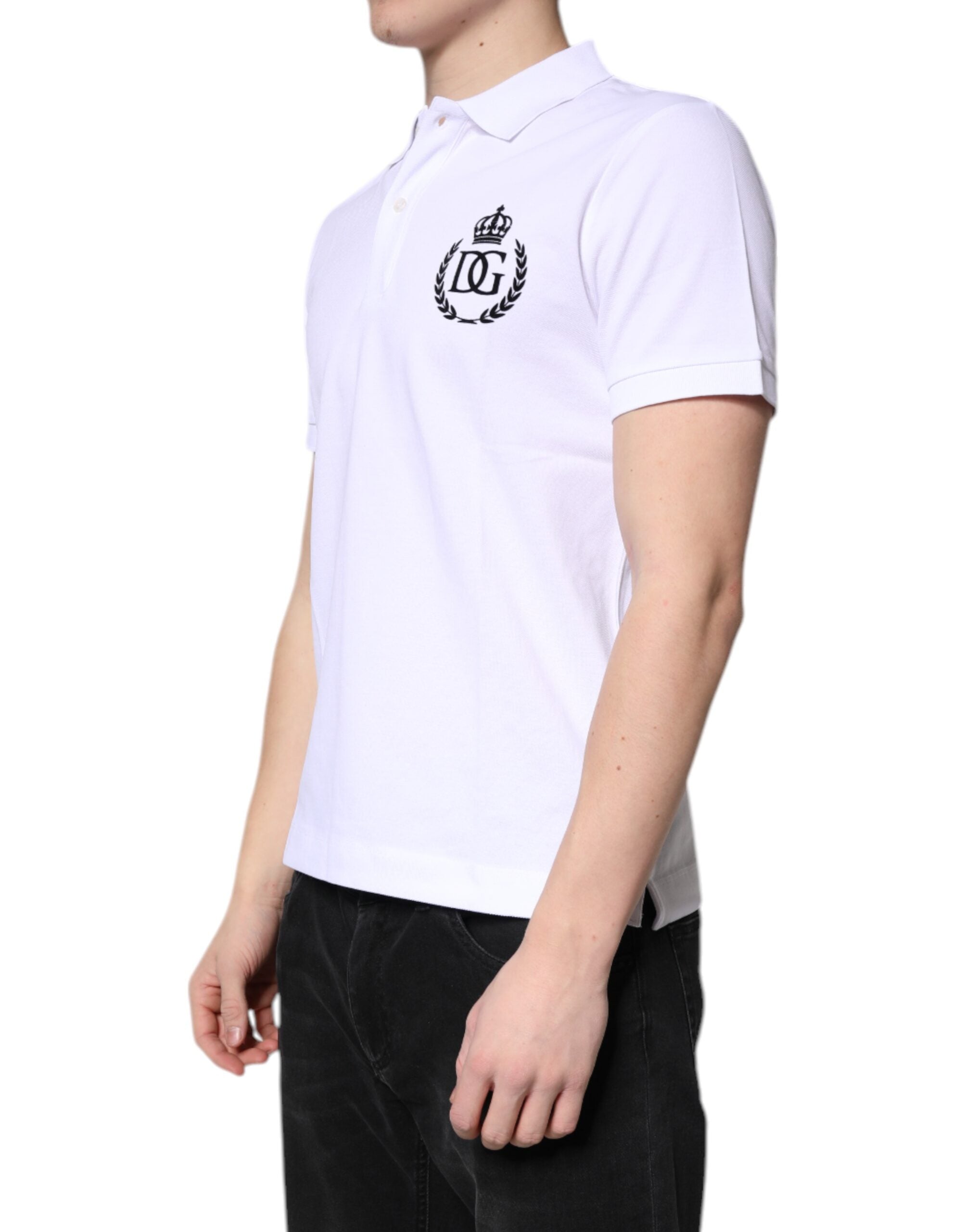 Dolce & Gabbana Weißes Baumwollkragen-Polo-T-Shirt für Männer