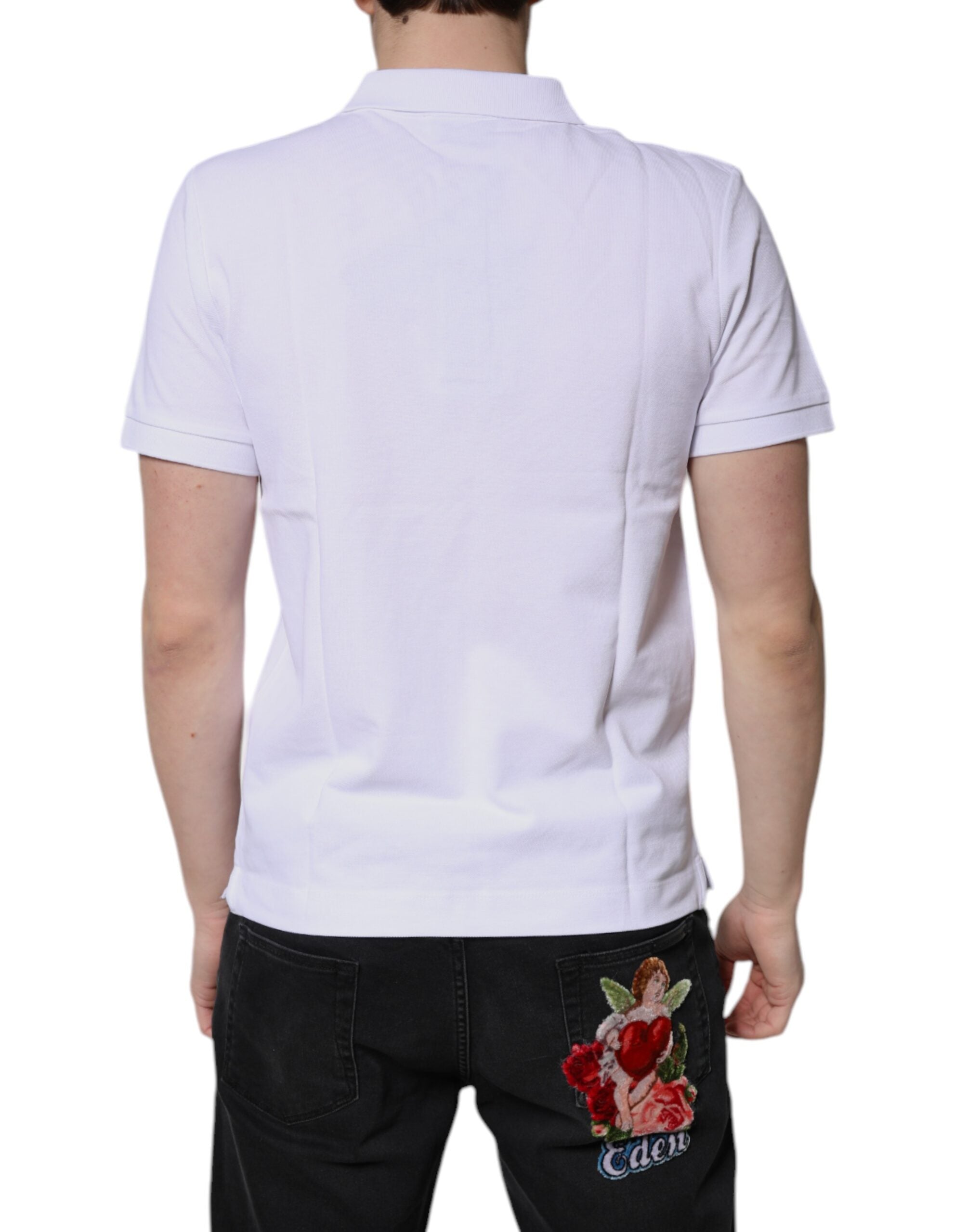Dolce & Gabbana Weißes Baumwollkragen-Polo-T-Shirt für Männer