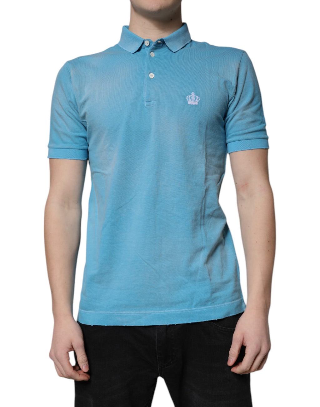 Dolce & Gabbana Blaues Baumwollkronen-Polo-T-Shirt für Männer