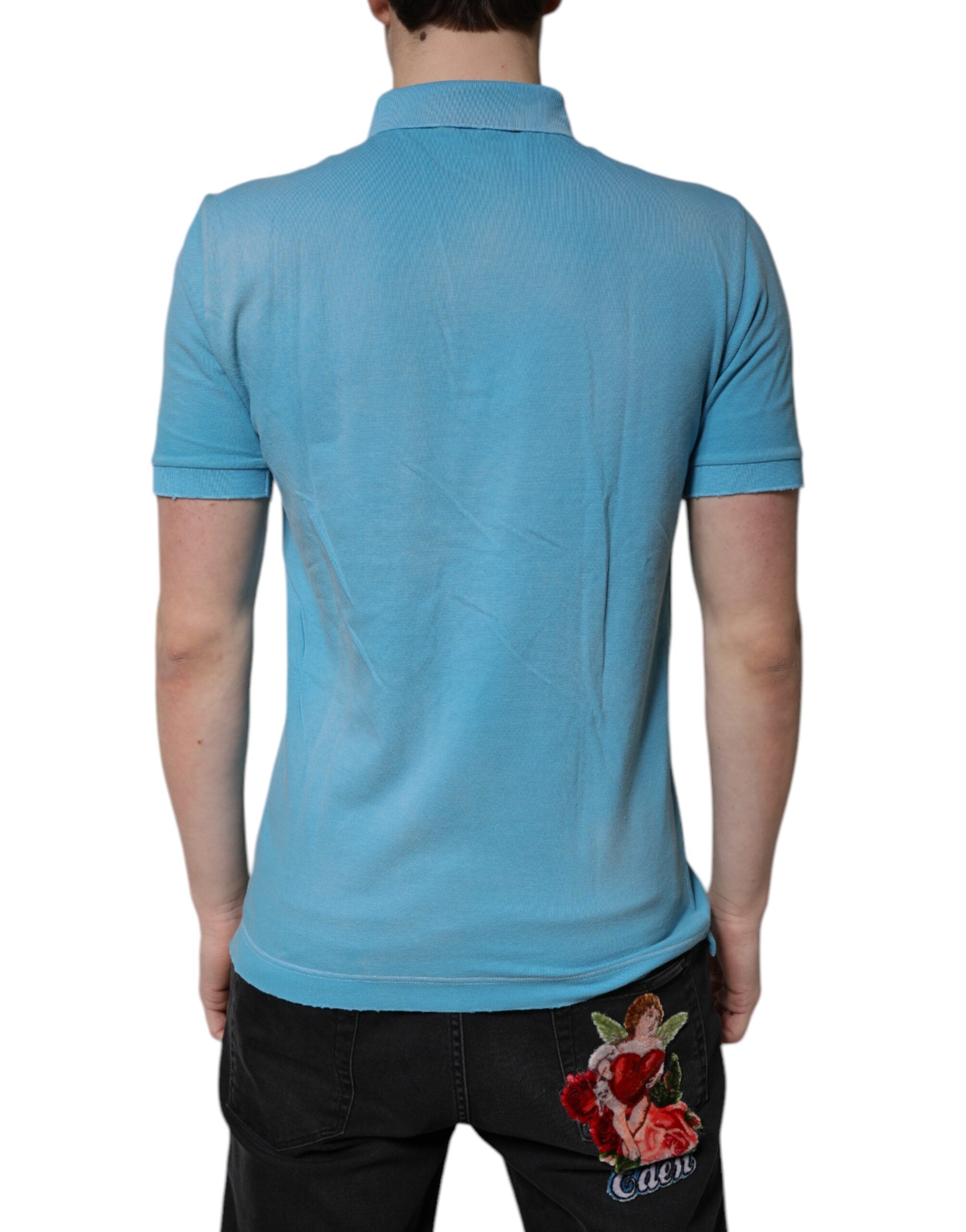Dolce & Gabbana Blaues Baumwollkronen-Polo-T-Shirt für Männer