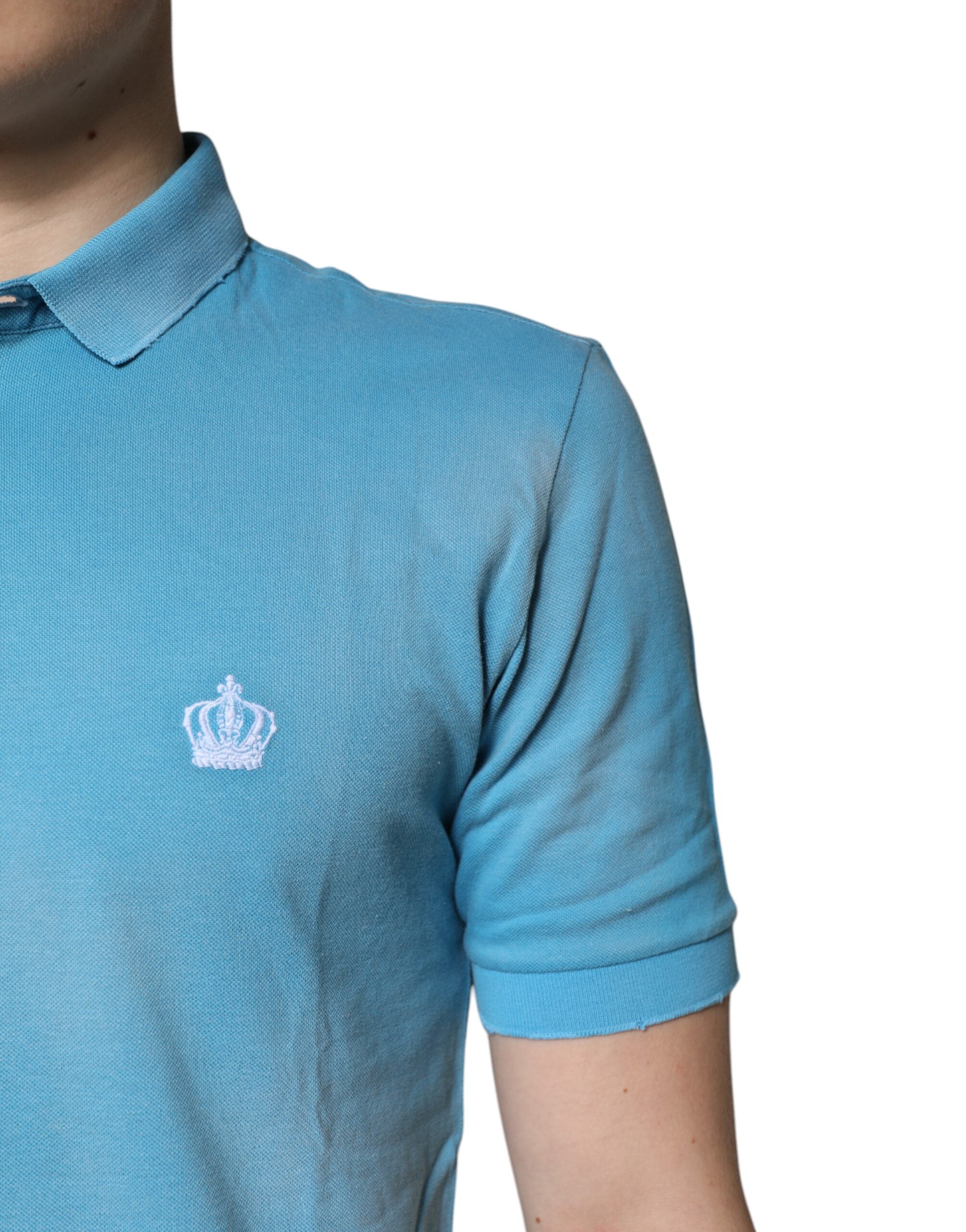 Dolce & Gabbana Blaues Baumwollkronen-Polo-T-Shirt für Männer
