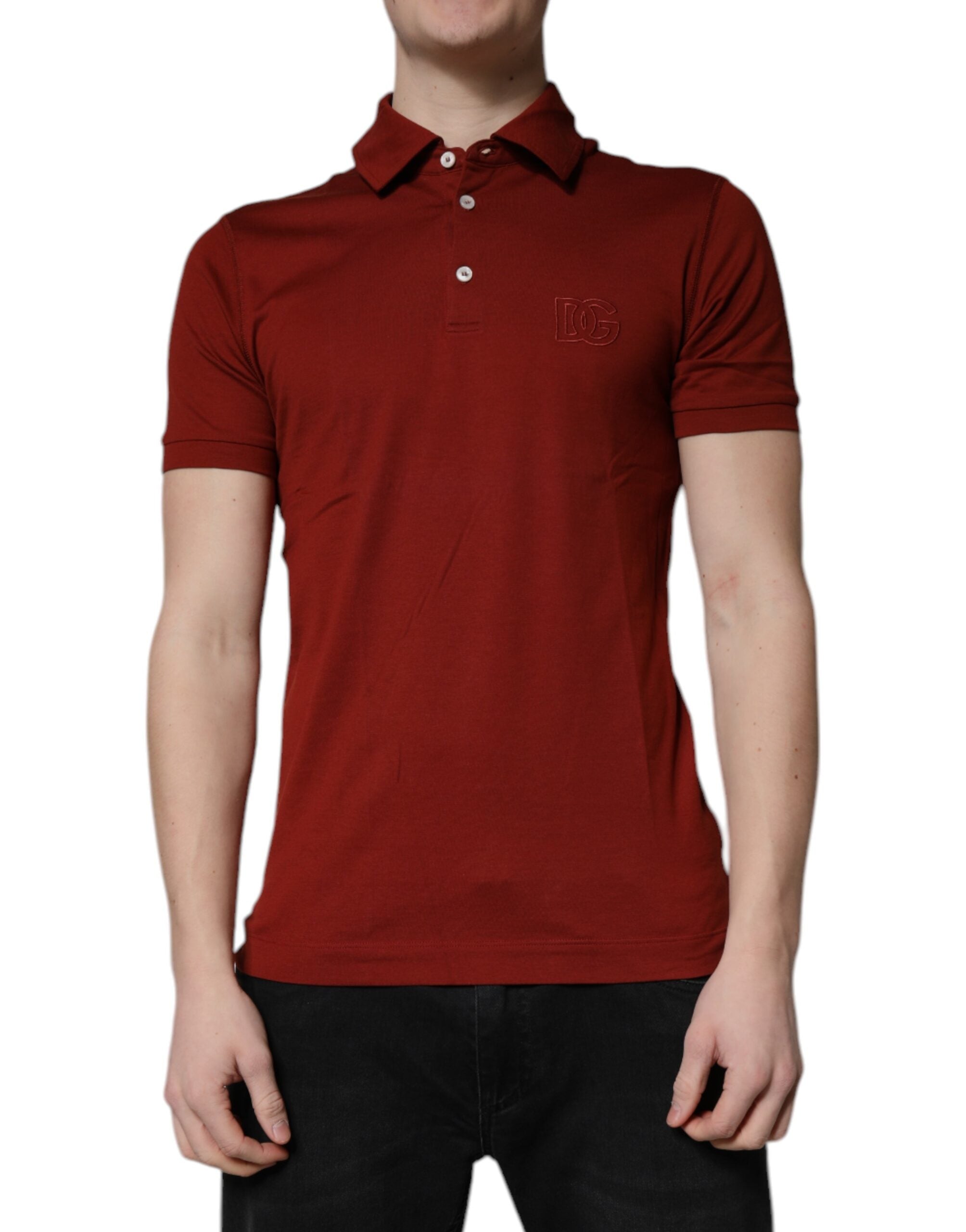 Dolce & Gabbana Rotes Baumwoll-Polo-T-Shirt mit DG-Logo und Kragen
