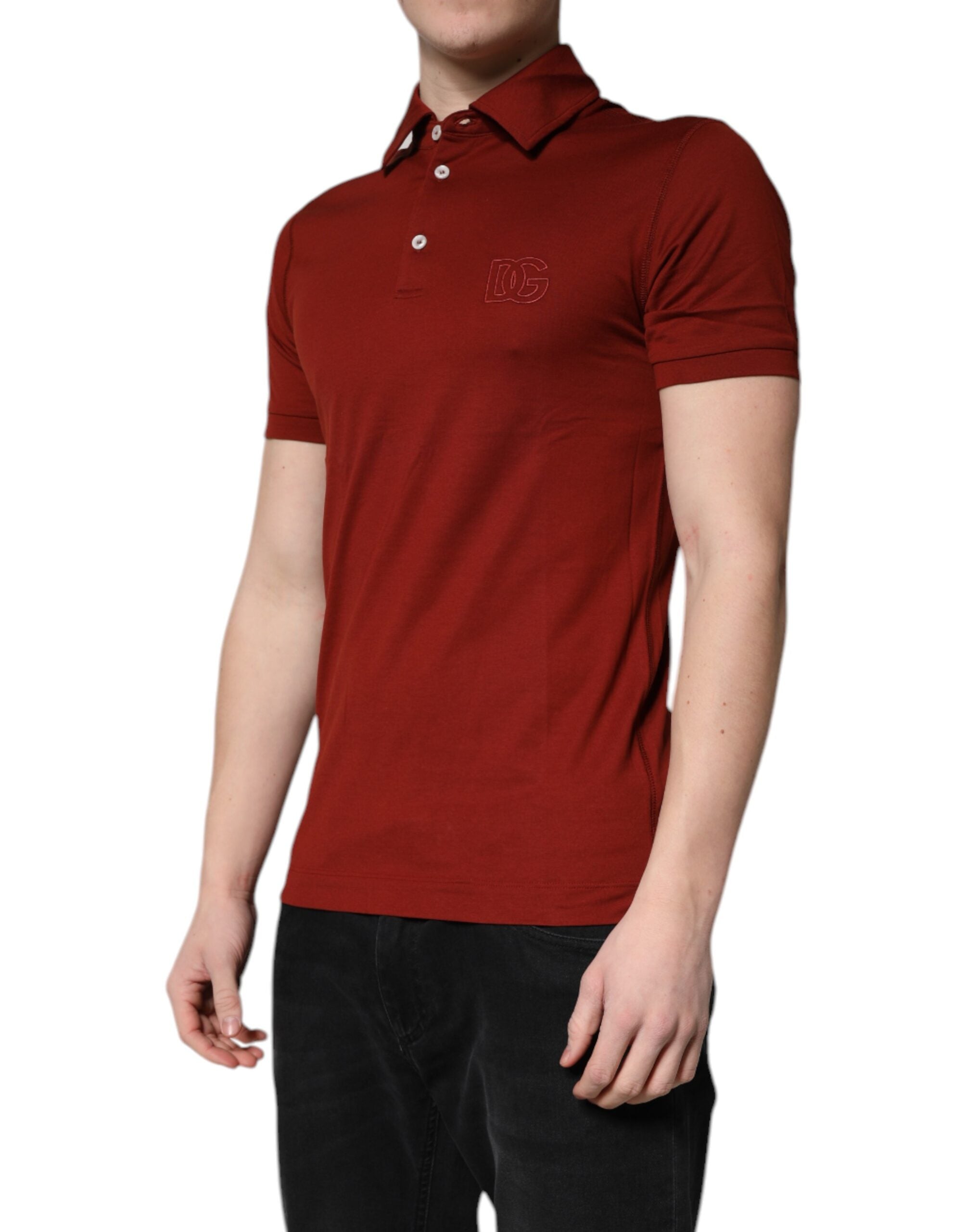 Dolce & Gabbana Rotes Baumwoll-Polo-T-Shirt mit DG-Logo und Kragen