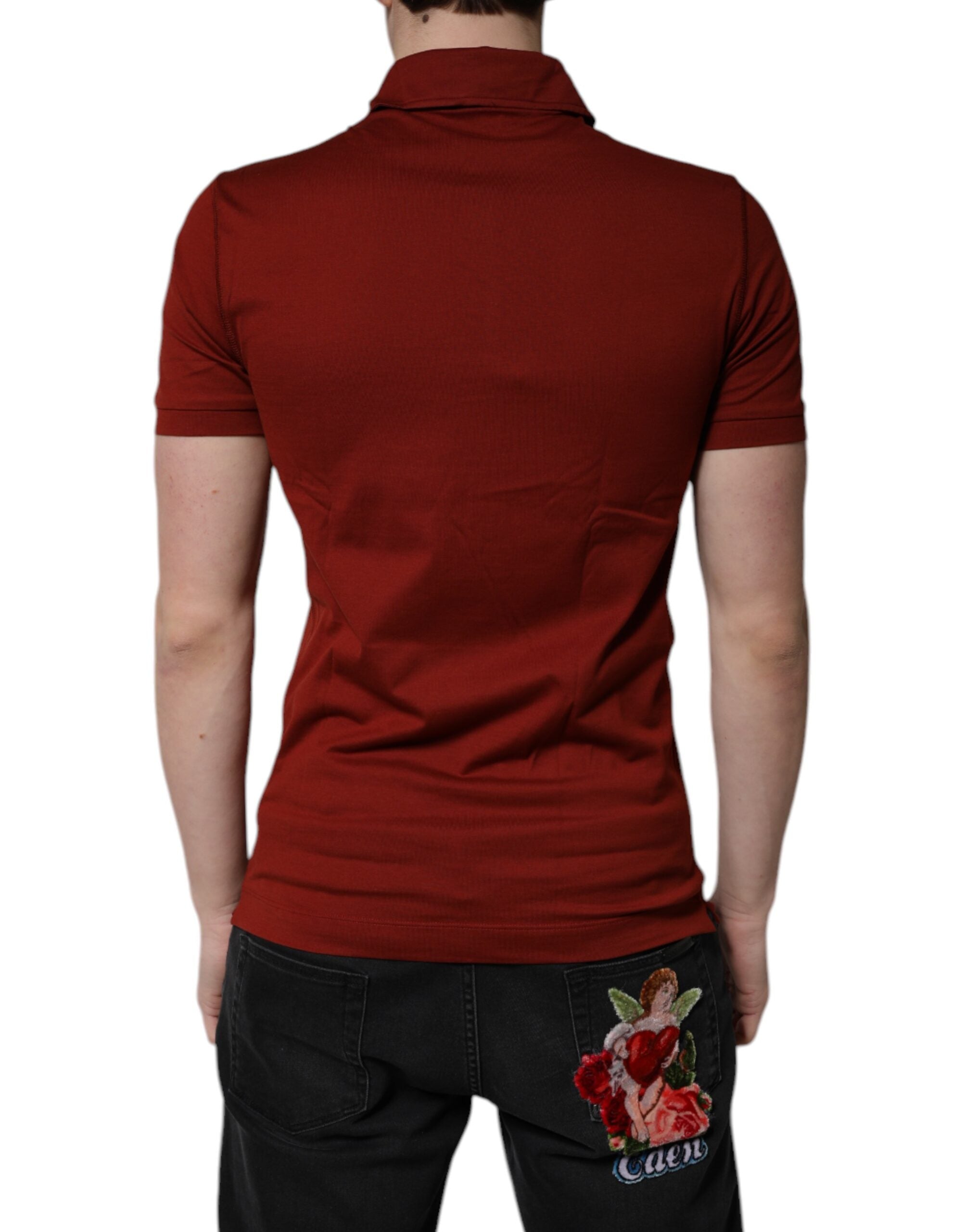 Dolce & Gabbana Rotes Baumwoll-Polo-T-Shirt mit DG-Logo und Kragen