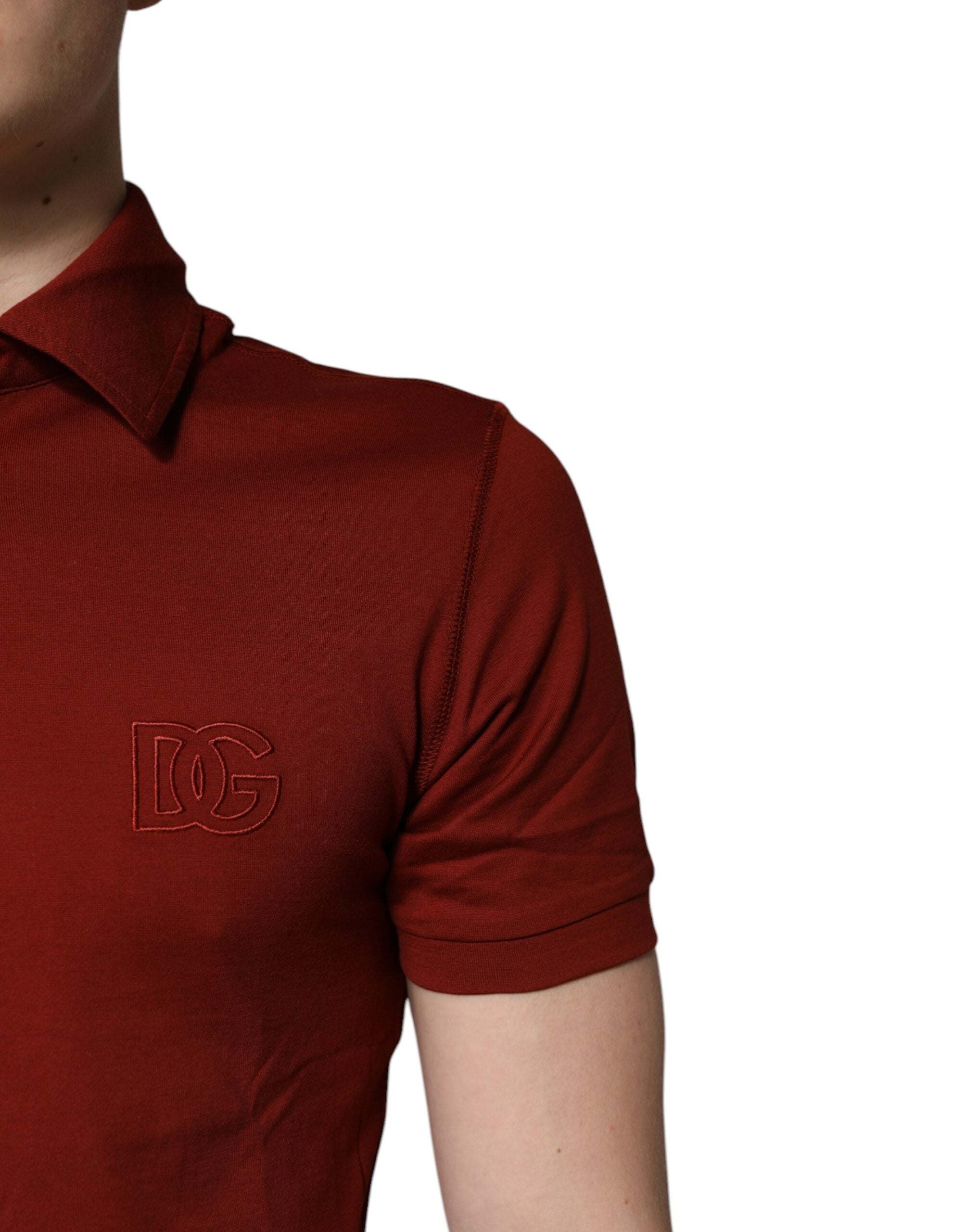 Dolce & Gabbana Rotes Baumwoll-Polo-T-Shirt mit DG-Logo und Kragen
