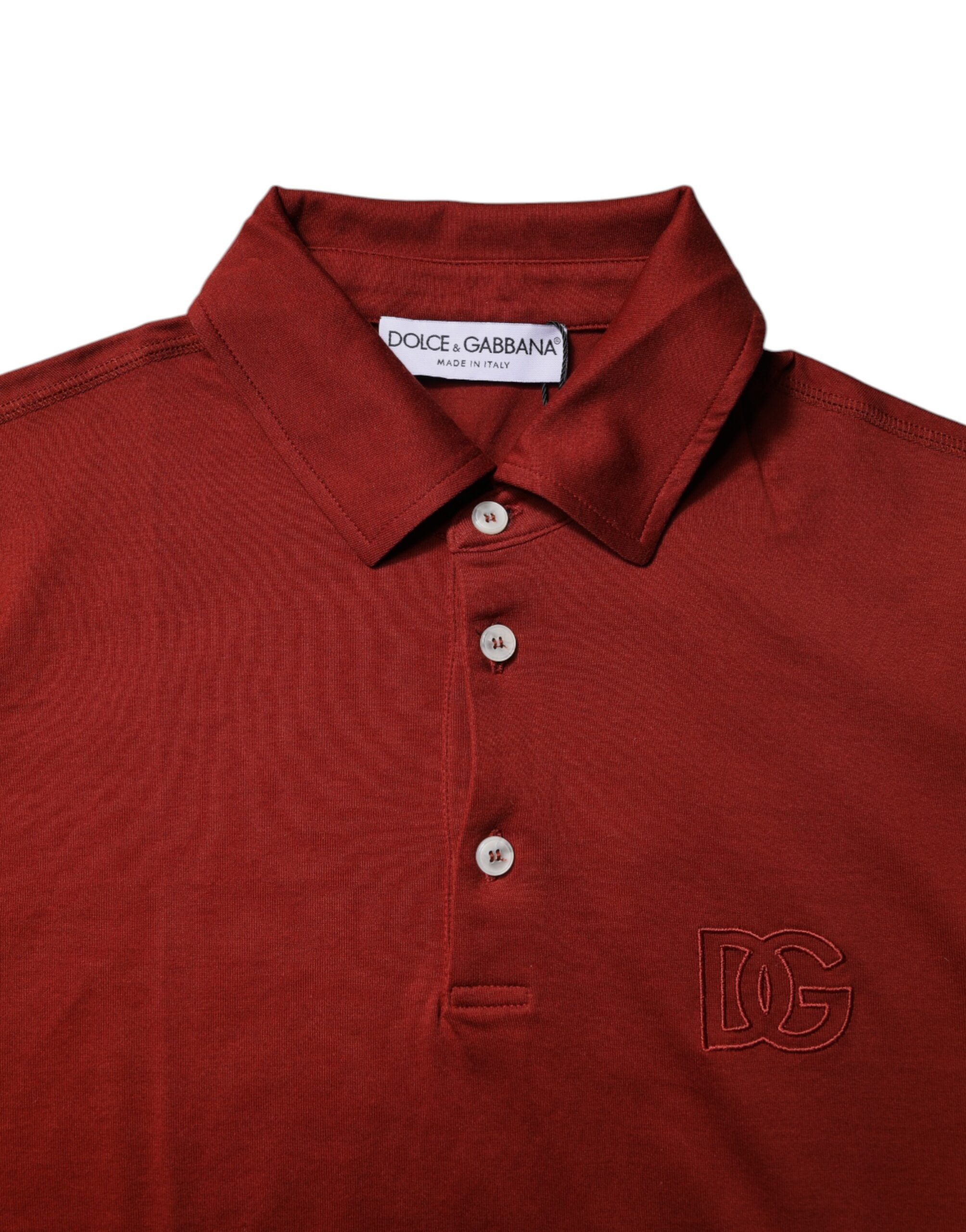 Dolce & Gabbana Rotes Baumwoll-Polo-T-Shirt mit DG-Logo und Kragen