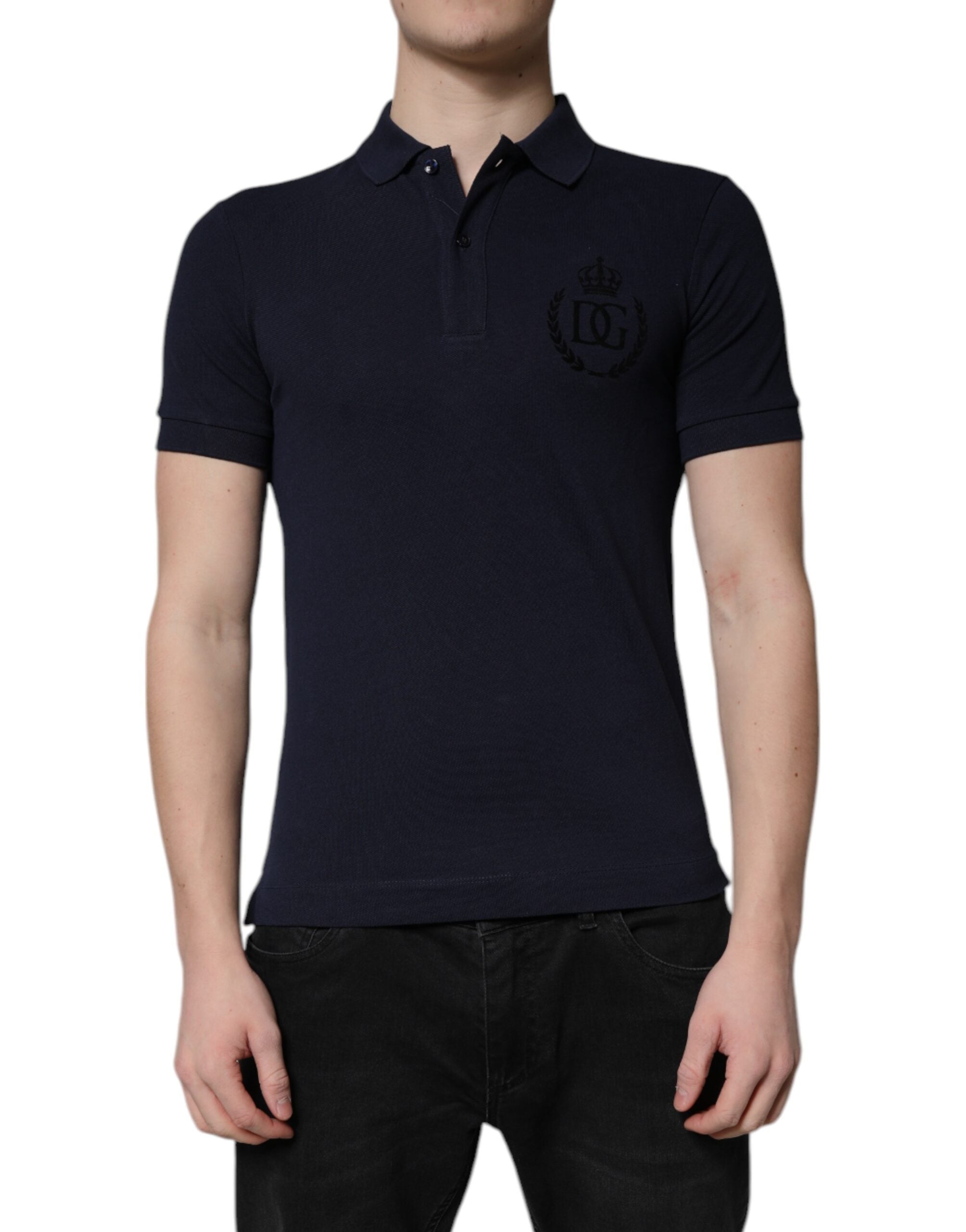Dolce & Gabbana Dunkelblaues Baumwollkronen-Polo-T-Shirt mit Kragen