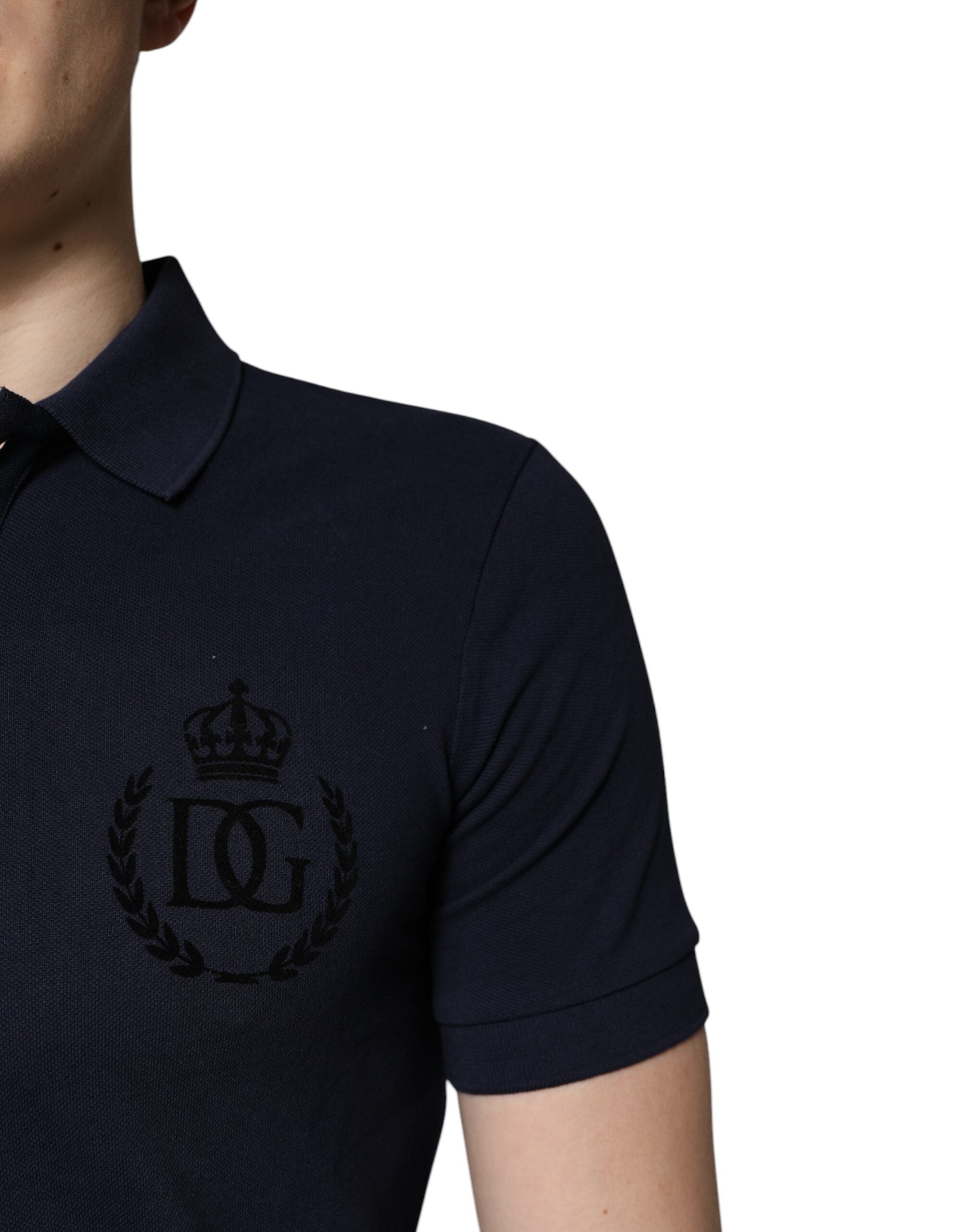 Dolce & Gabbana Dunkelblaues Baumwollkronen-Polo-T-Shirt mit Kragen