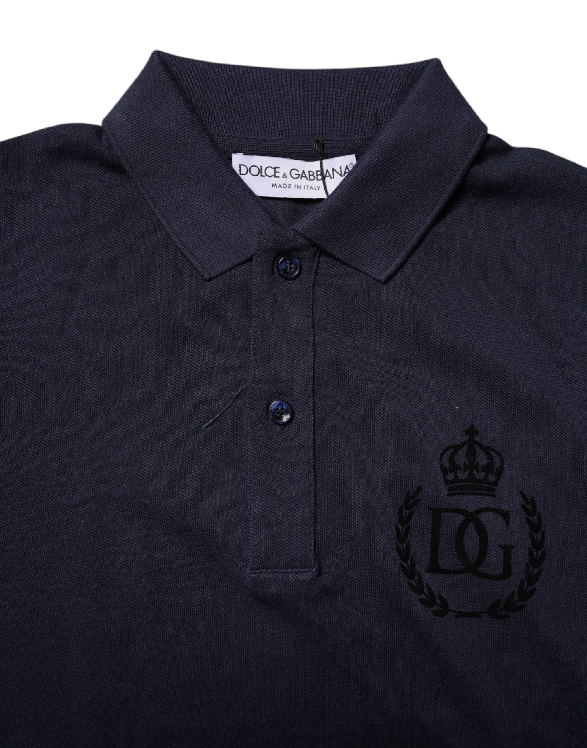 Dolce & Gabbana Dunkelblaues Baumwollkronen-Polo-T-Shirt mit Kragen