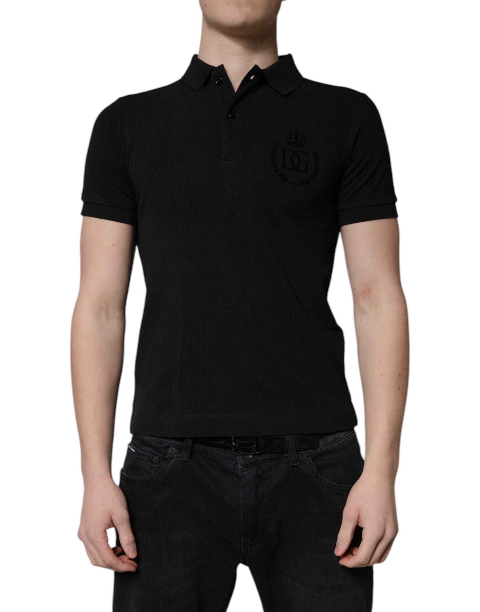 Dolce & Gabbana Schwarzes Polo-Shirt mit Kragen aus Baumwolle mit DG-Logo