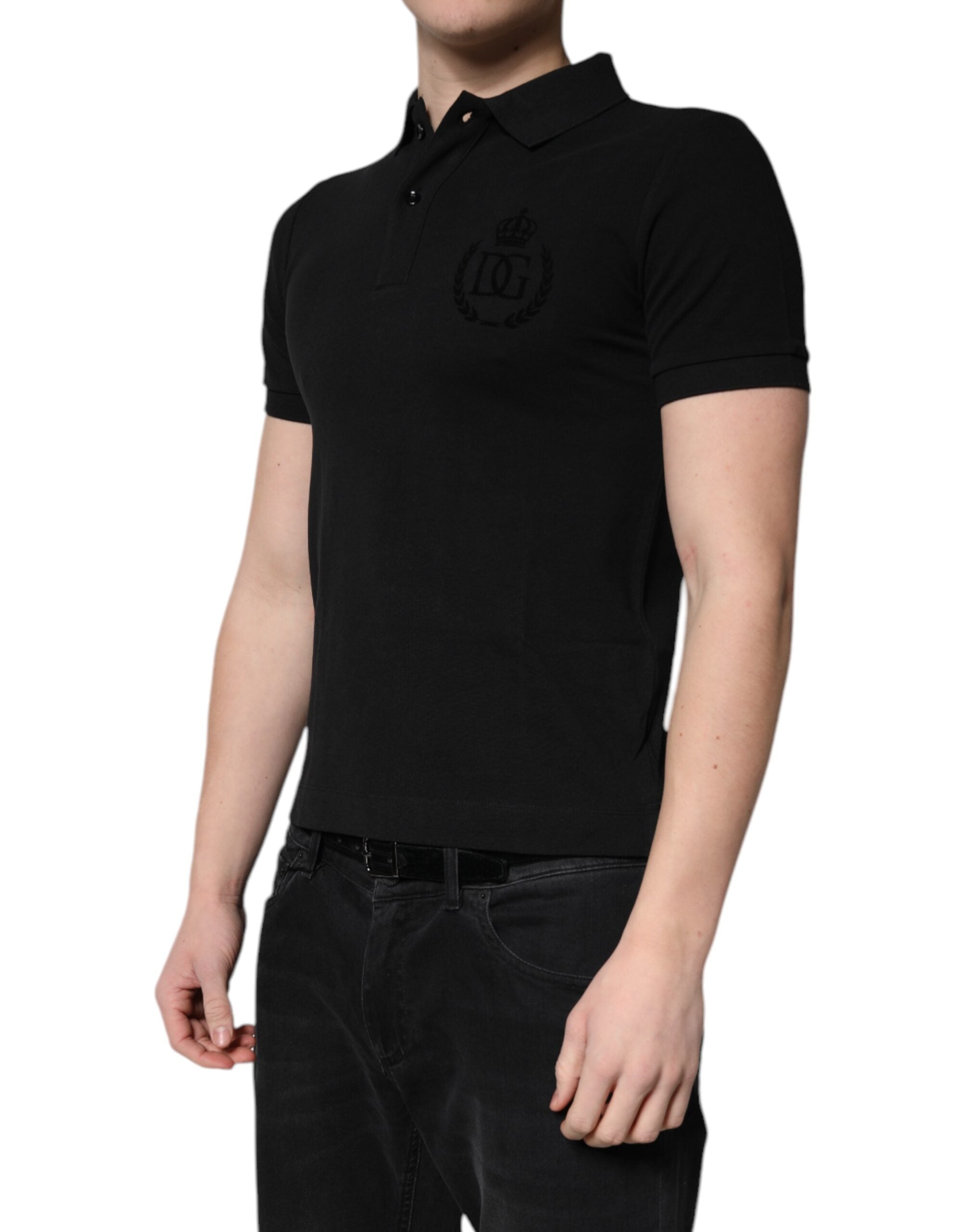 Dolce & Gabbana Schwarzes Polo-Shirt mit Kragen aus Baumwolle mit DG-Logo
