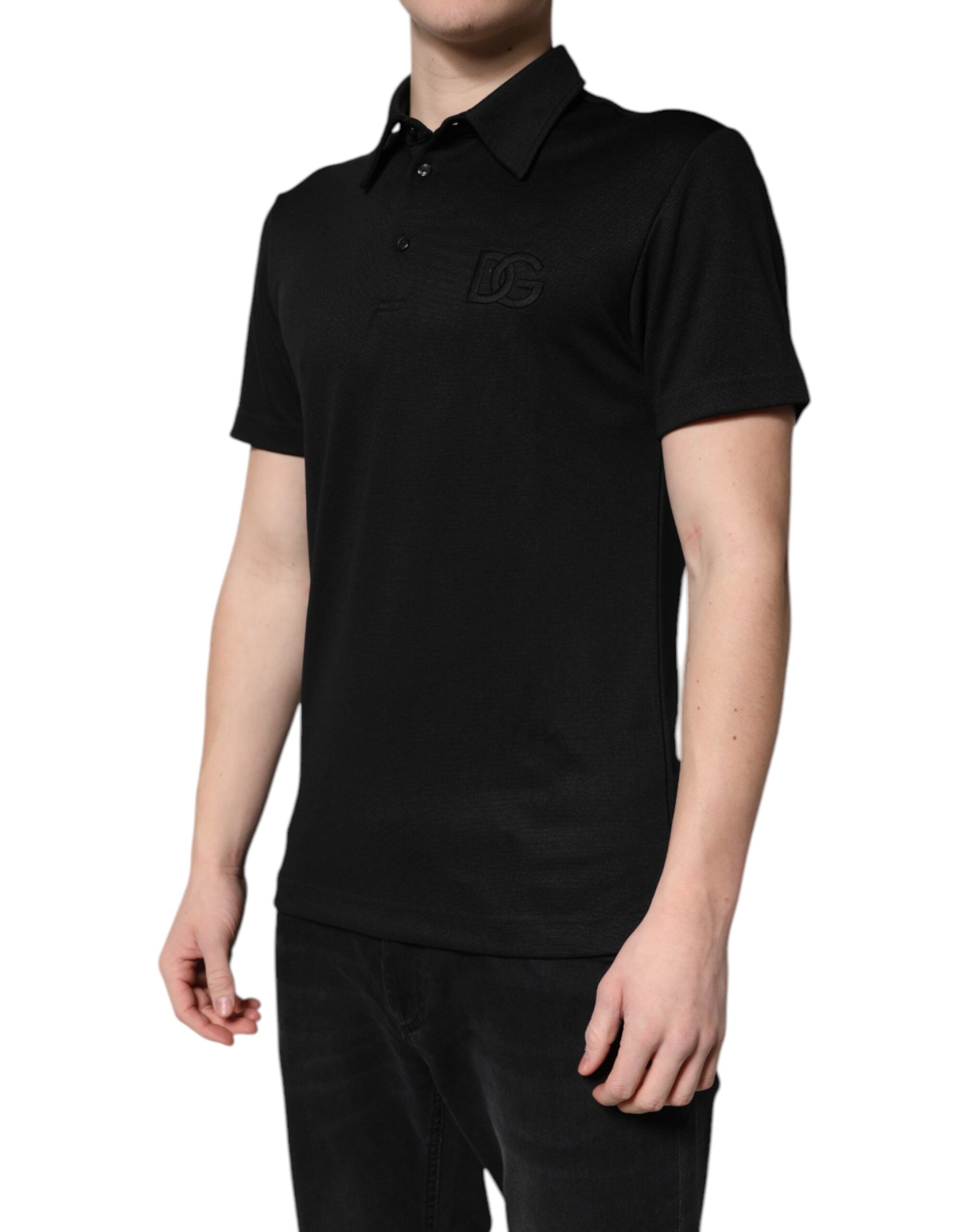 Dolce & Gabbana Schwarzes Polyester DG Logo Poloshirt mit Kragen