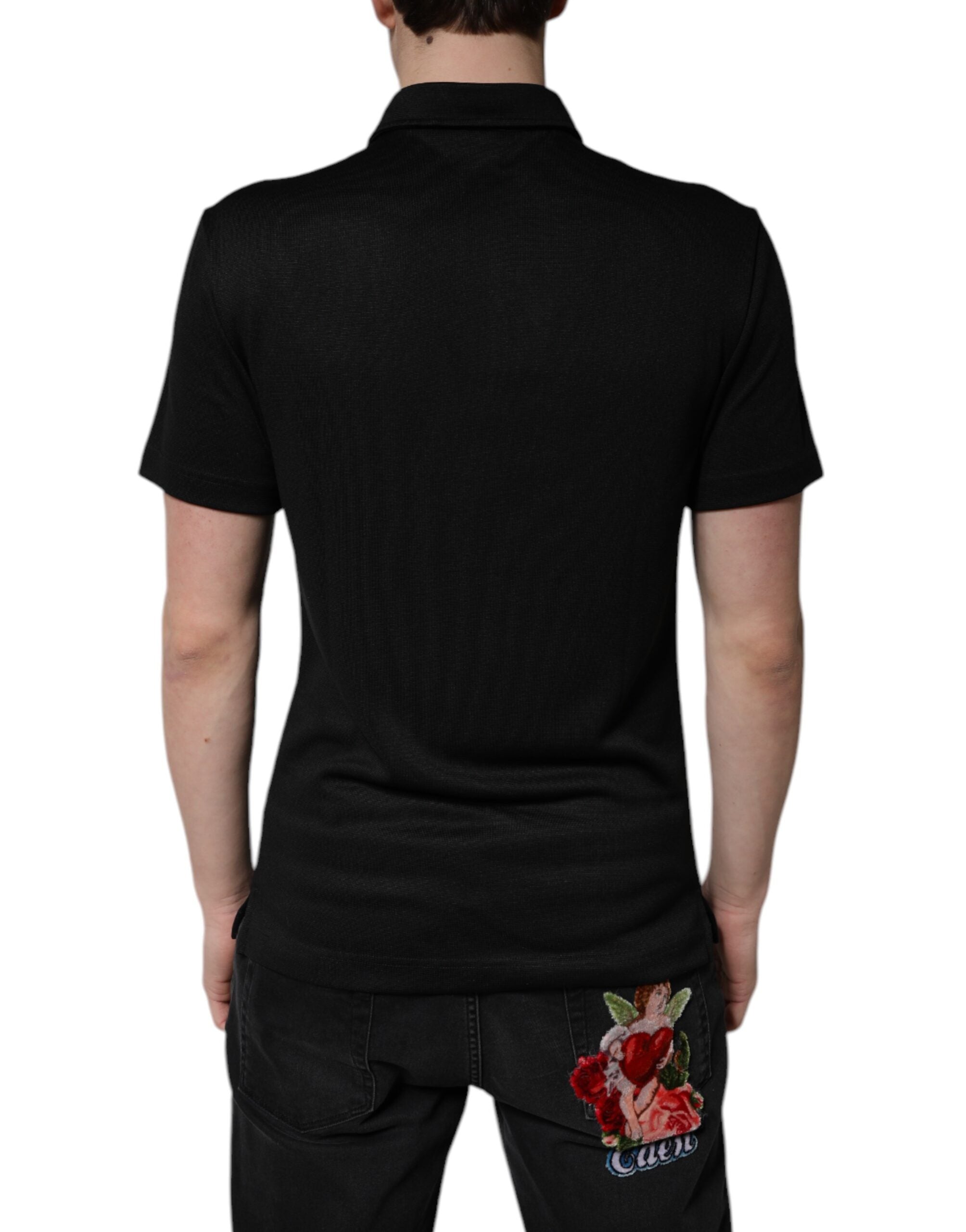Dolce & Gabbana Schwarzes Polyester DG Logo Poloshirt mit Kragen
