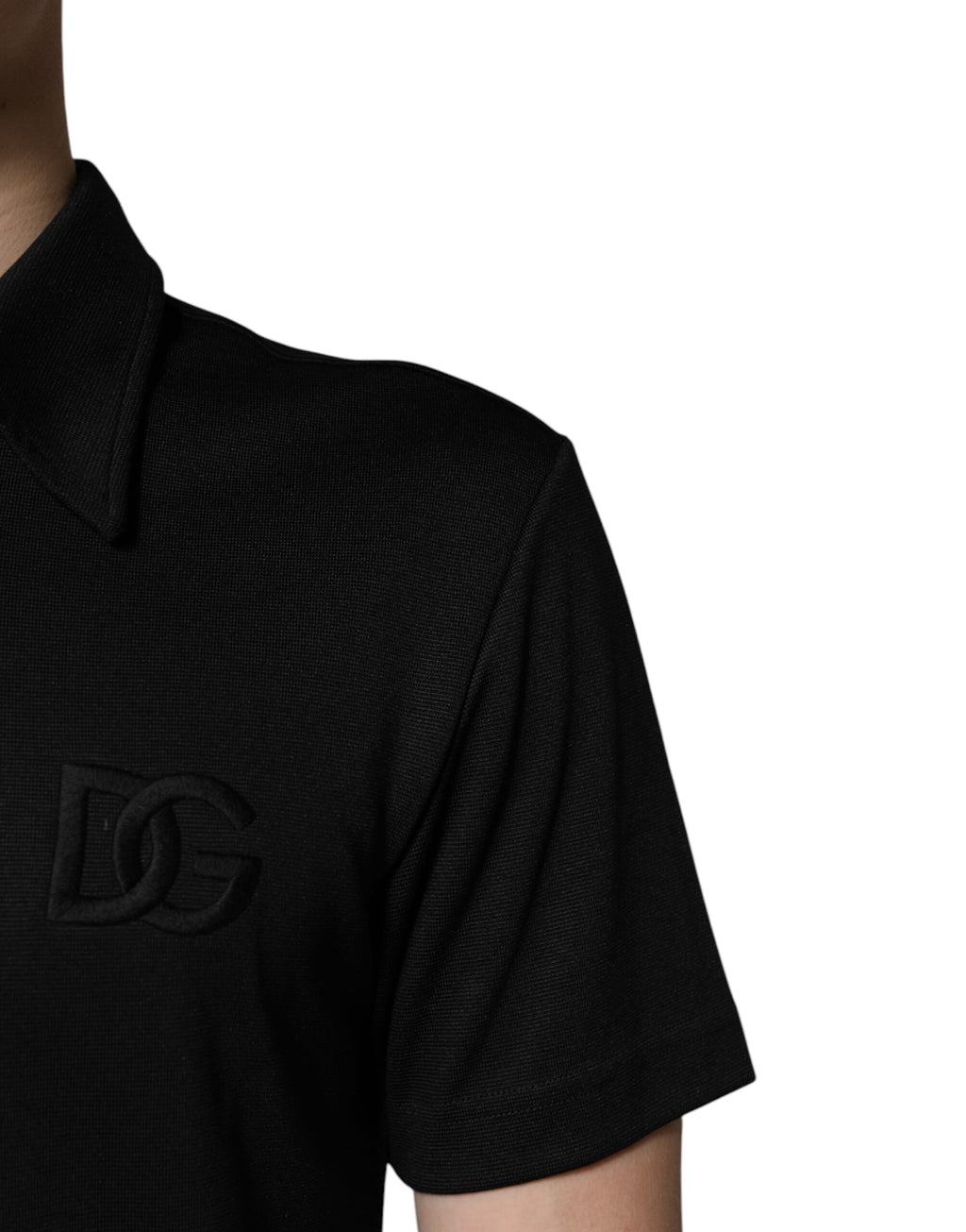 Dolce & Gabbana Schwarzes Polyester DG Logo Poloshirt mit Kragen