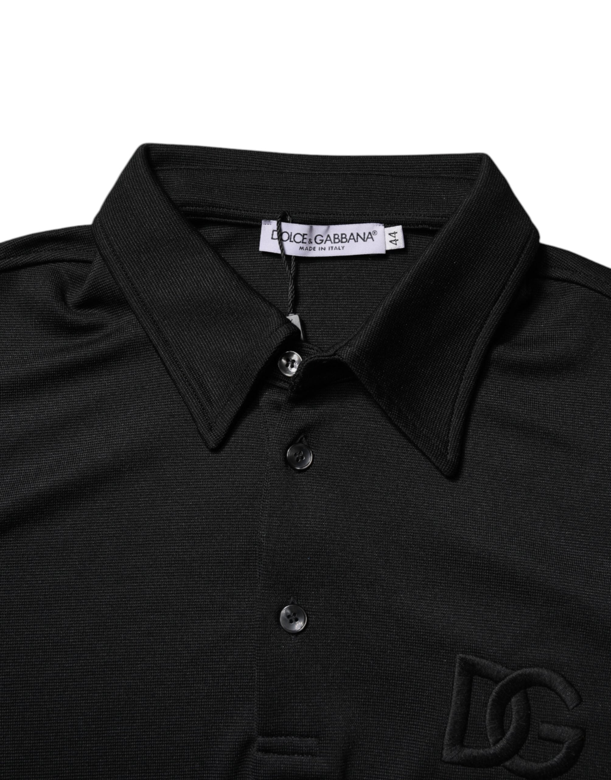 Dolce & Gabbana Schwarzes Polyester DG Logo Poloshirt mit Kragen