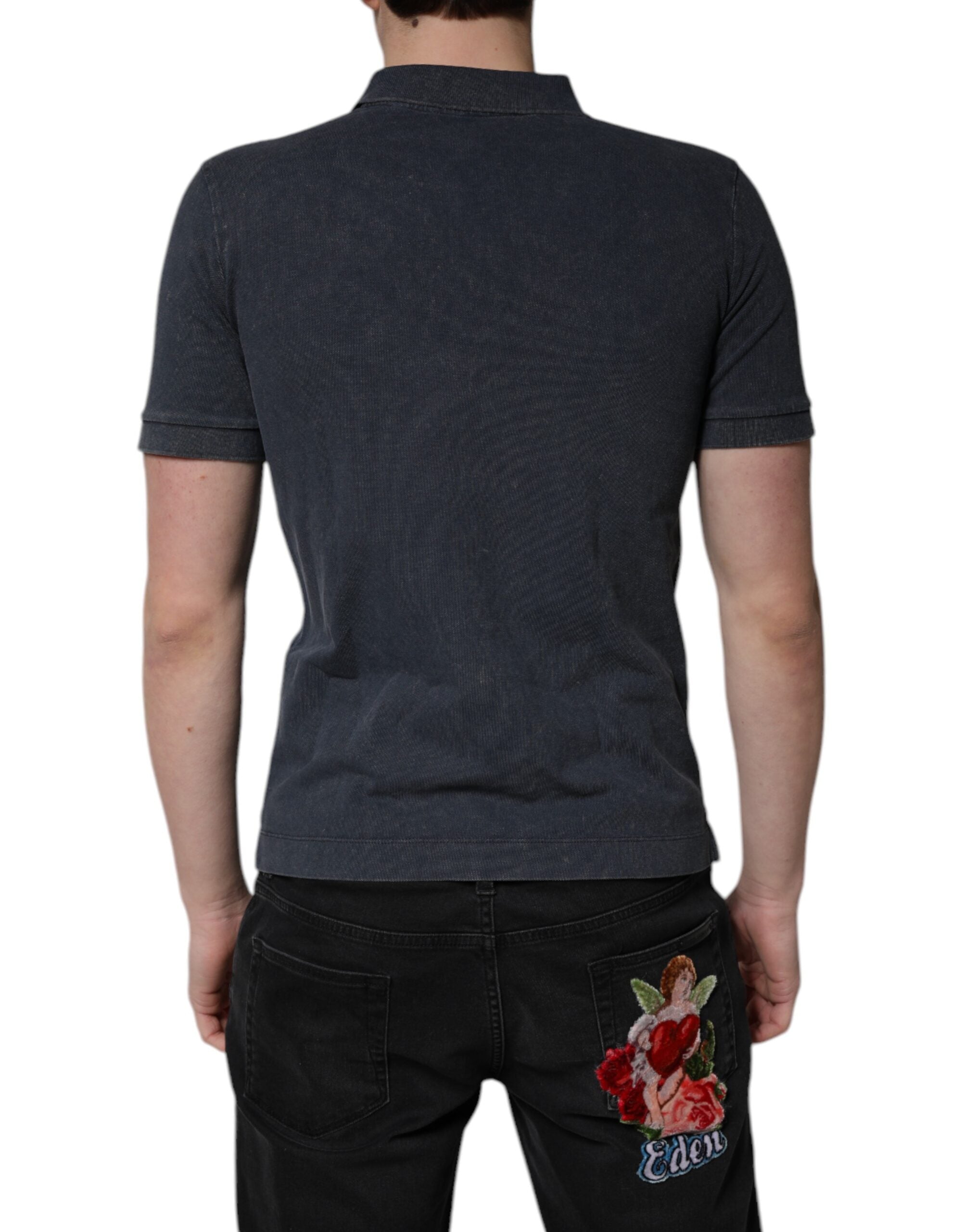 Dolce & Gabbana Dunkelblaues Logo-Plakette Baumwolle Herren-Poloshirt T-shirt