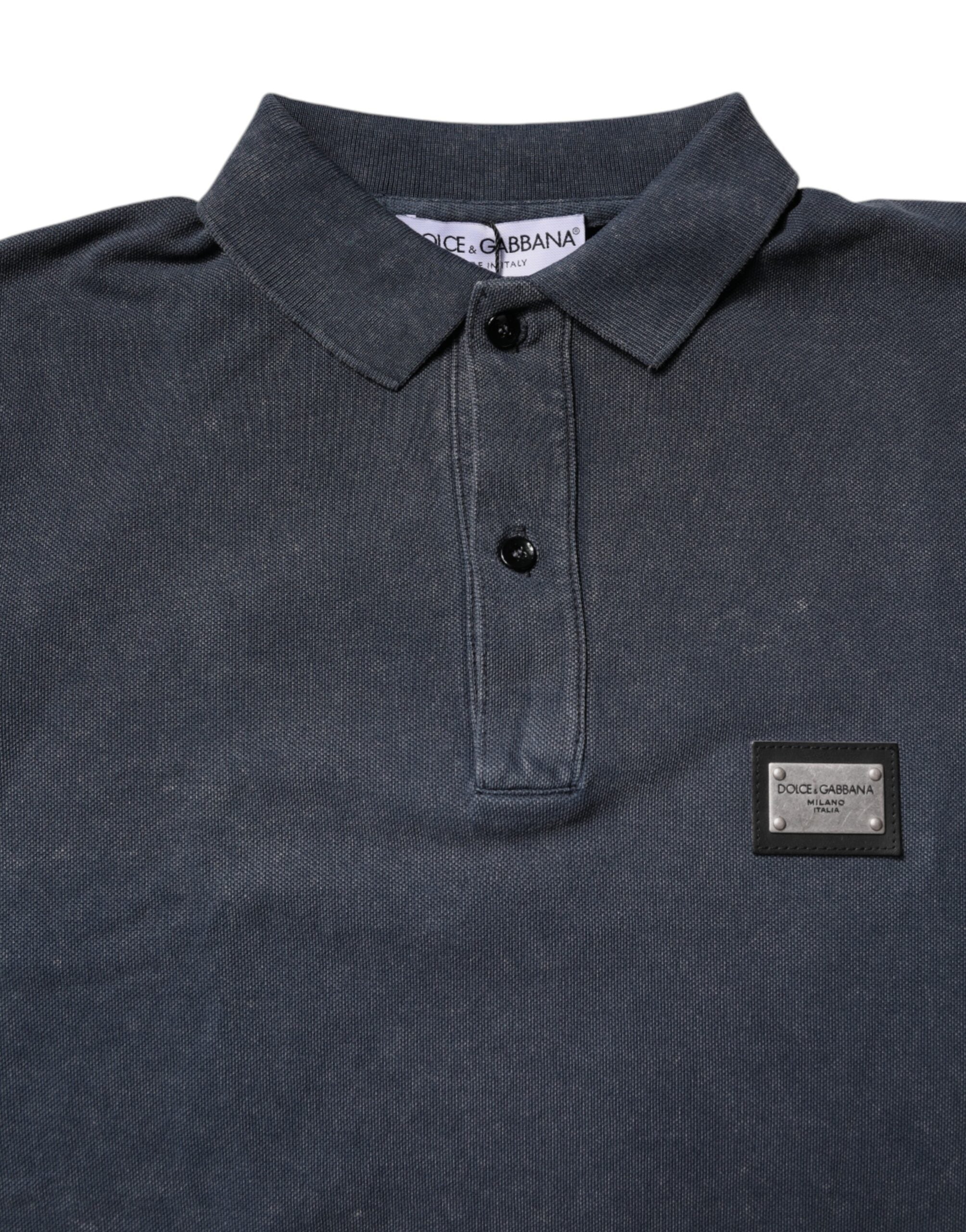Dolce & Gabbana Dunkelblaues Logo-Plakette Baumwolle Herren-Poloshirt T-shirt