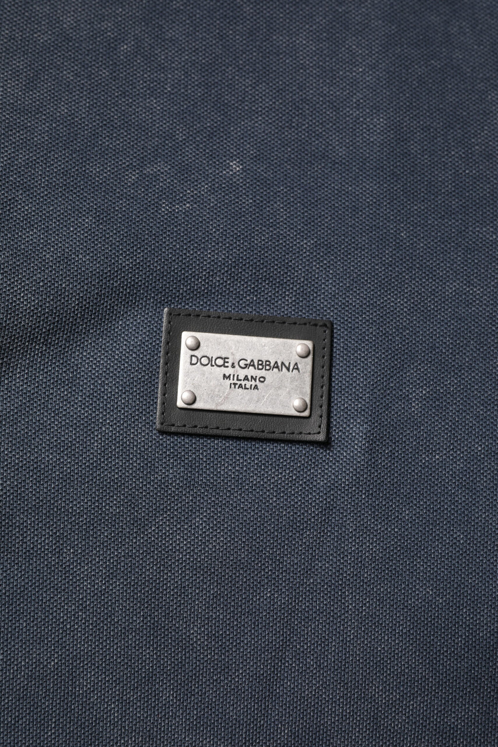Dolce & Gabbana Dunkelblaues Logo-Plakette Baumwolle Herren-Poloshirt T-shirt