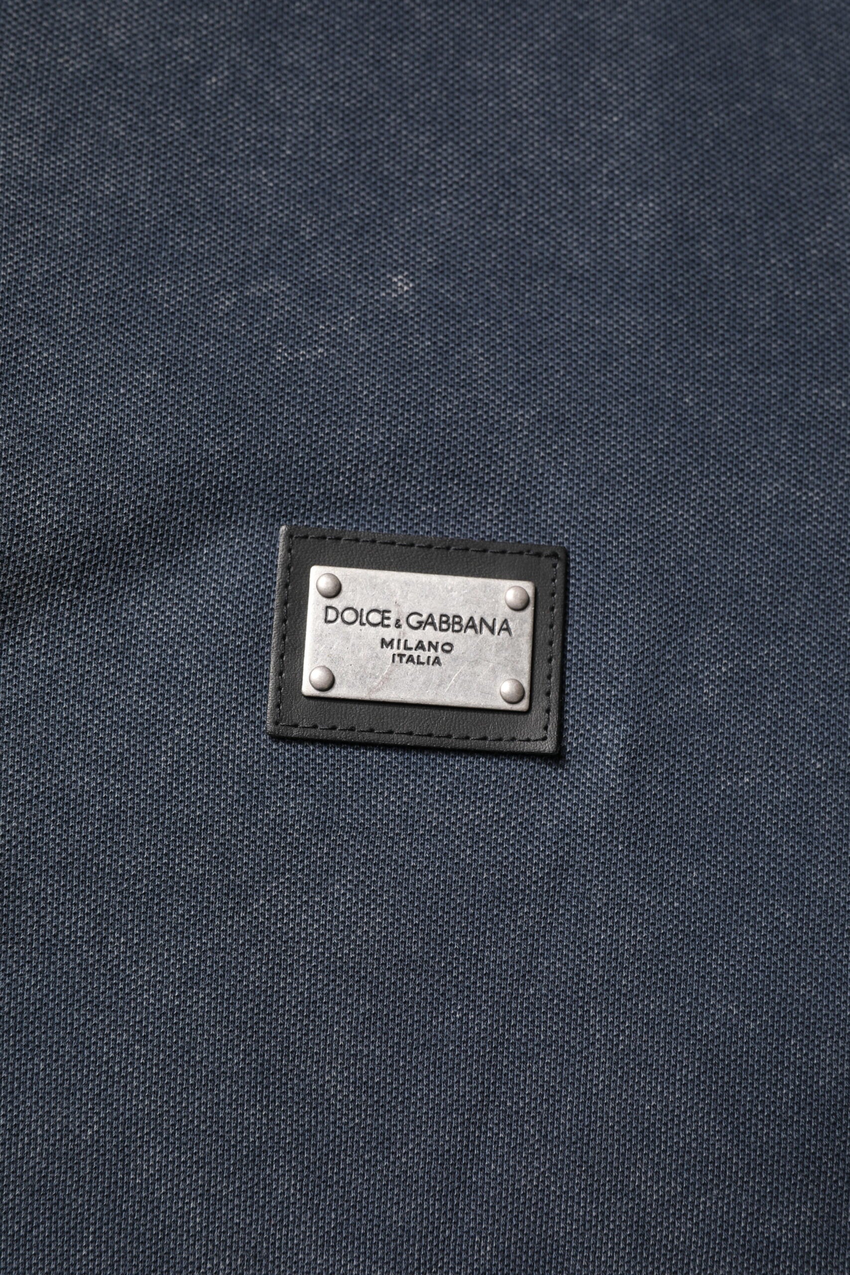 Dolce & Gabbana Dunkelblaues Logo-Plakette Baumwolle Herren-Poloshirt T-shirt