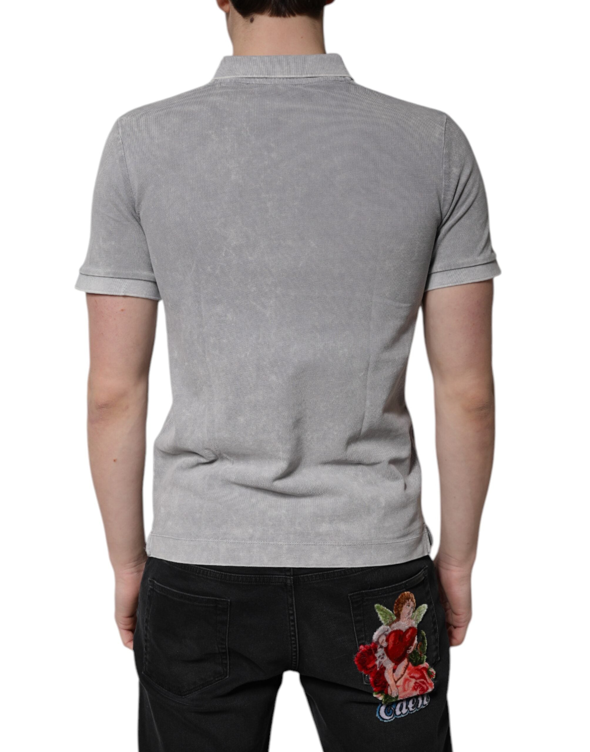 Dolce & Gabbana Graues Logo Plaque Baumwolle Männer Polo Shirt T-Shirt