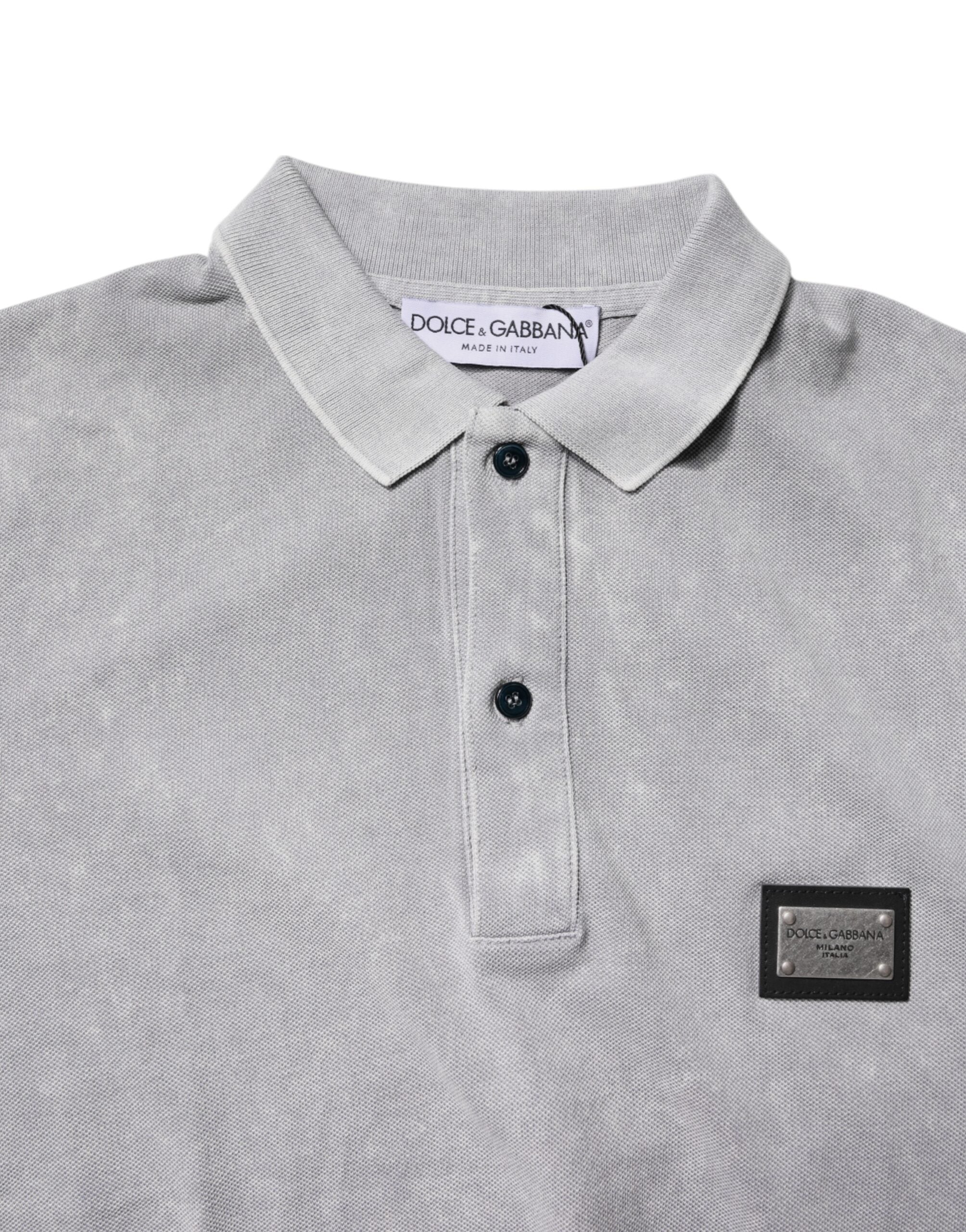 Dolce & Gabbana Graues Logo Plaque Baumwolle Männer Polo Shirt T-Shirt