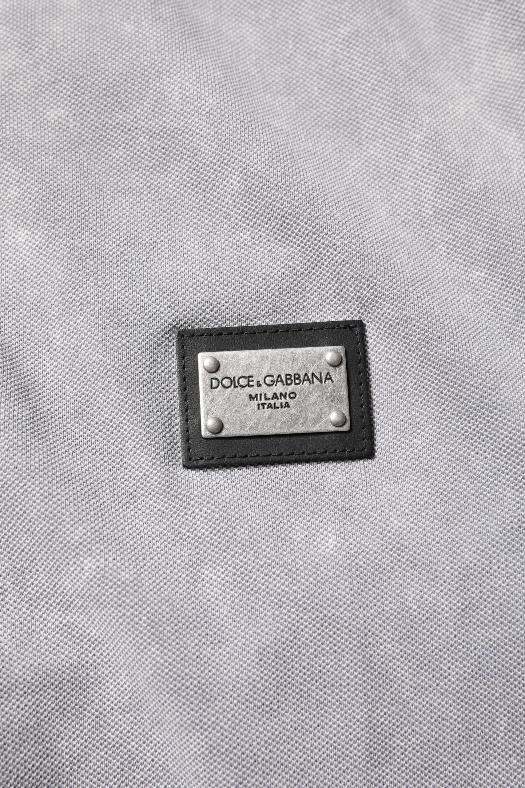Dolce & Gabbana Graues Logo Plaque Baumwolle Männer Polo Shirt T-Shirt