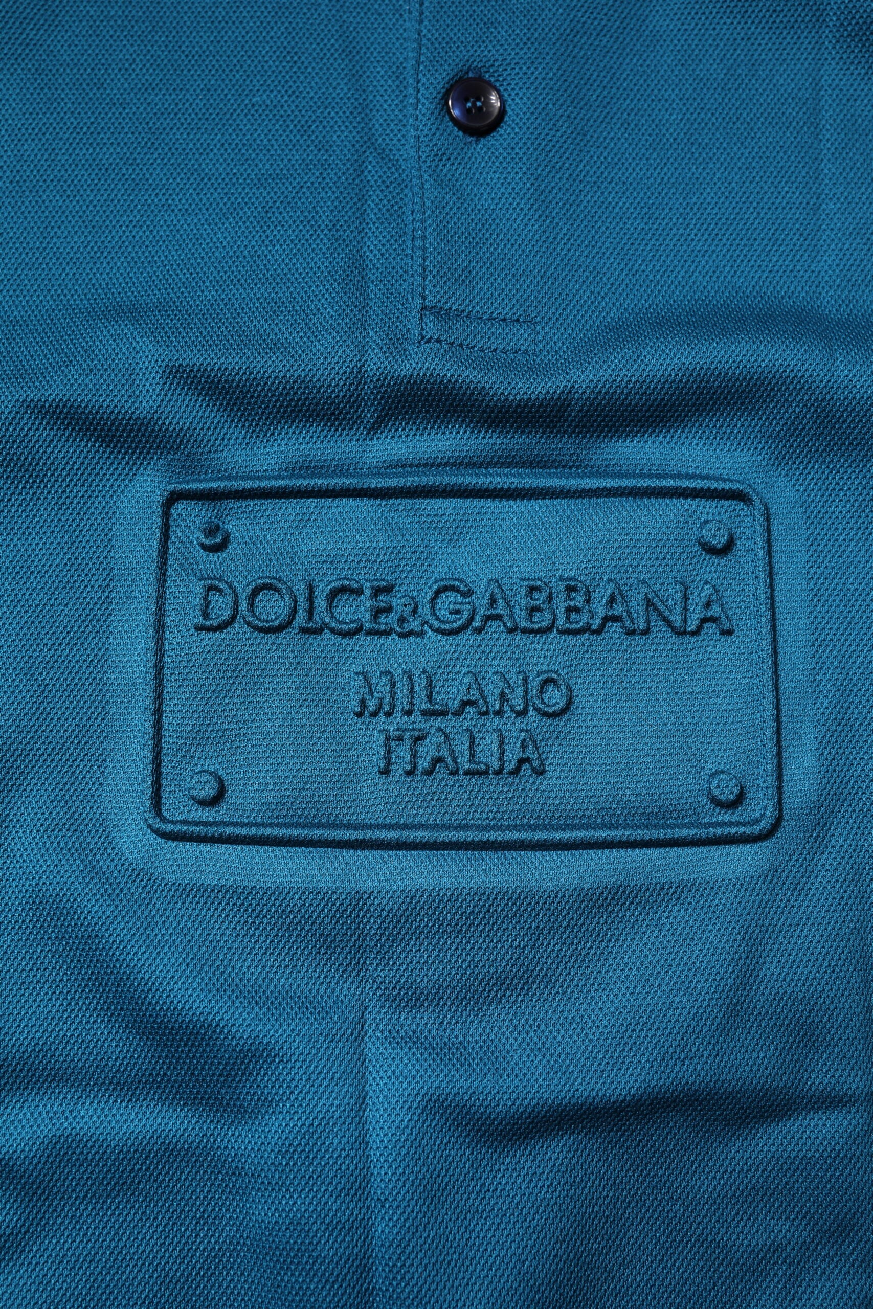 Dolce & Gabbana Blaues Logo-Baumwoll-Poloshirt für Männer T-shirt