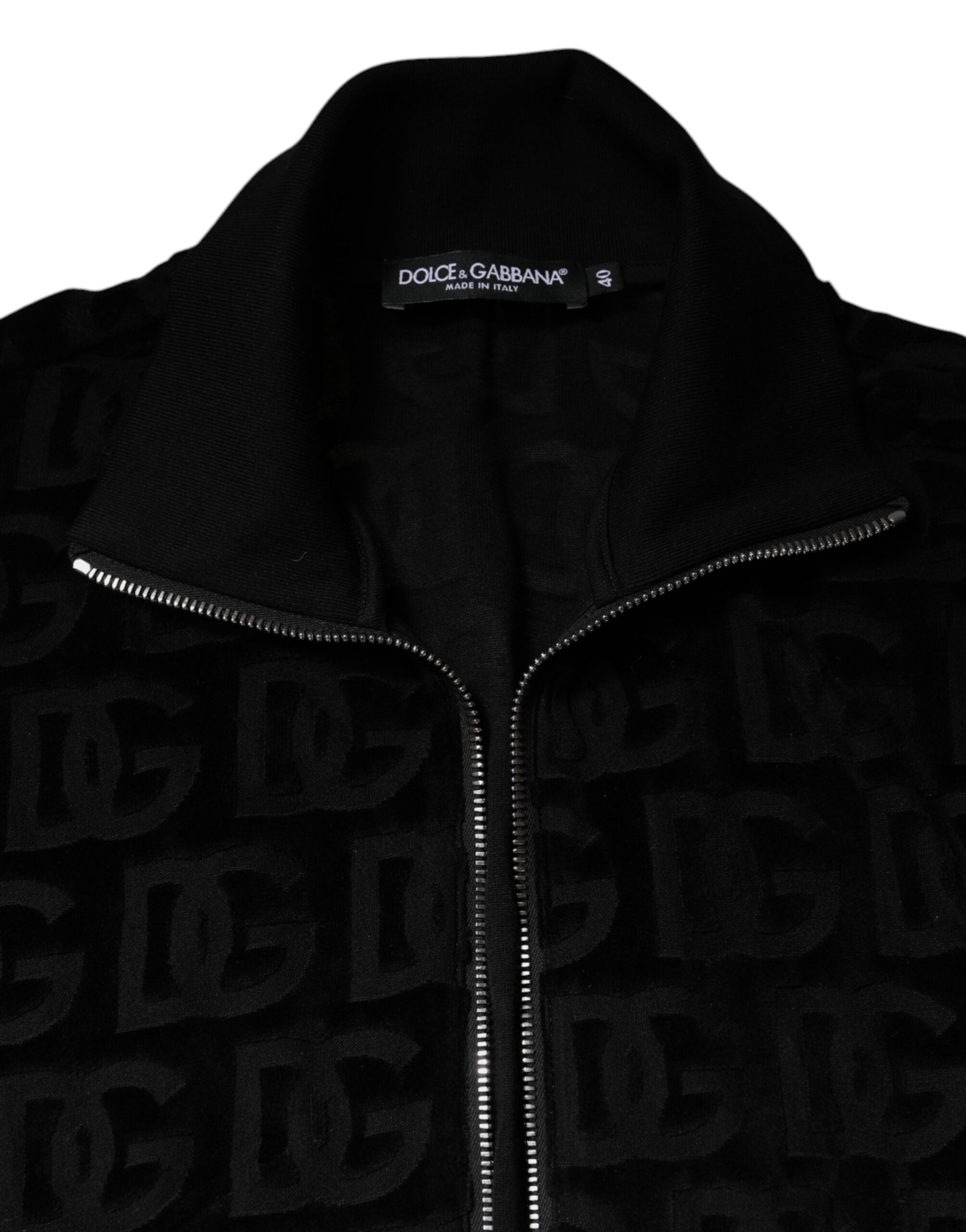 Dolce & Gabbana Schwarze Logo-Monogramm-Bomberjacke mit durchgehendem Reißverschluss