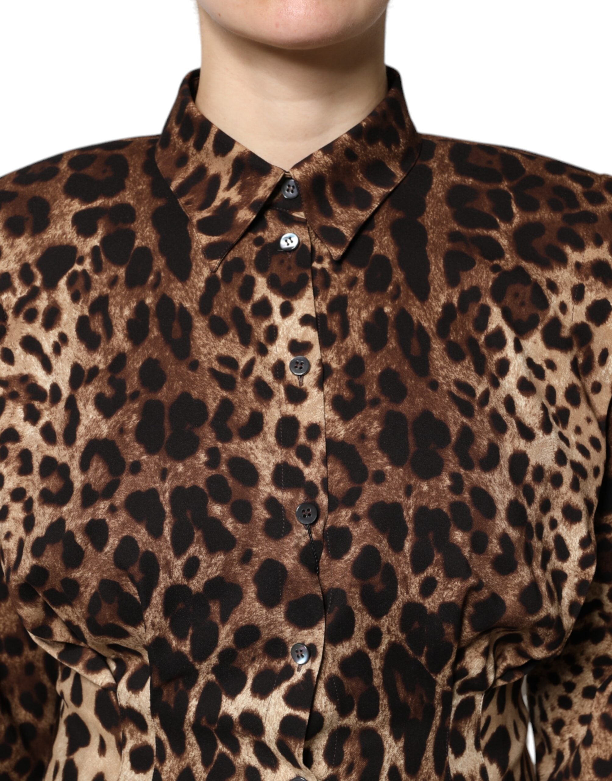 Dolce & Gabbana Brauner Leopard Seidenmantel mit Knopfleiste Jacke