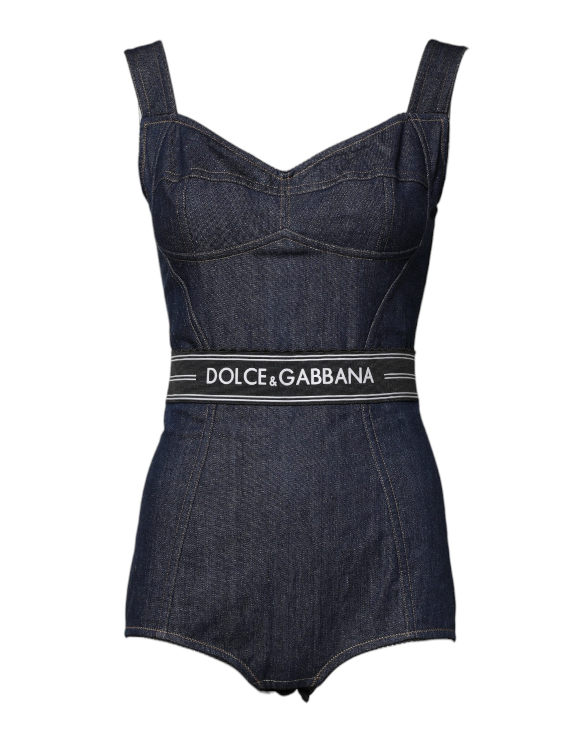 Dolce & Gabbana Blauer Baumwoll-Stretch-Bodycon-Denim-Bodysuit ohne Ärmel