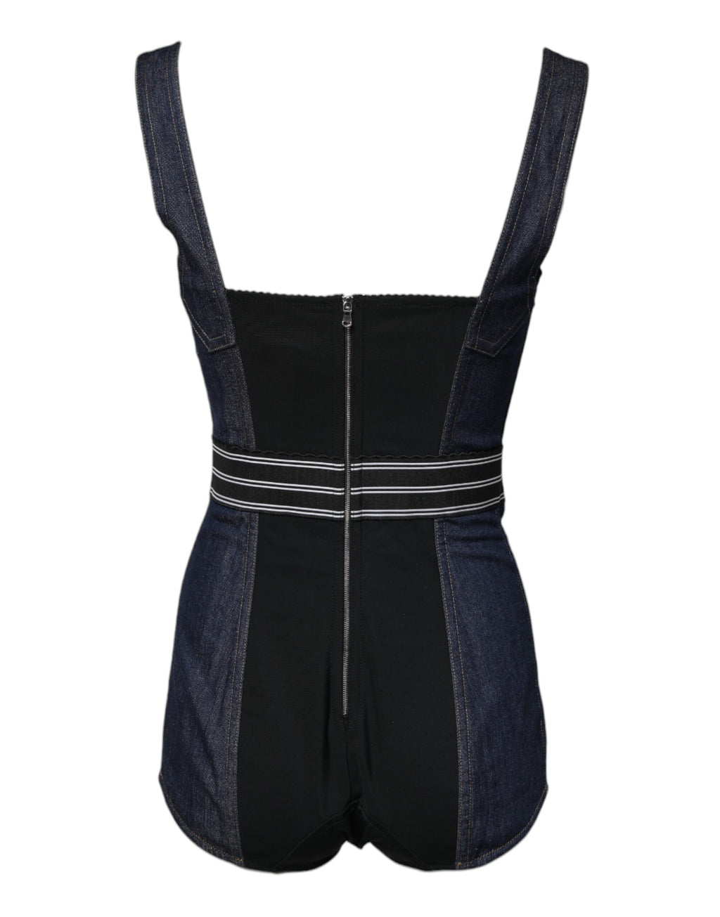 Dolce & Gabbana Blauer Baumwoll-Stretch-Bodycon-Denim-Bodysuit ohne Ärmel