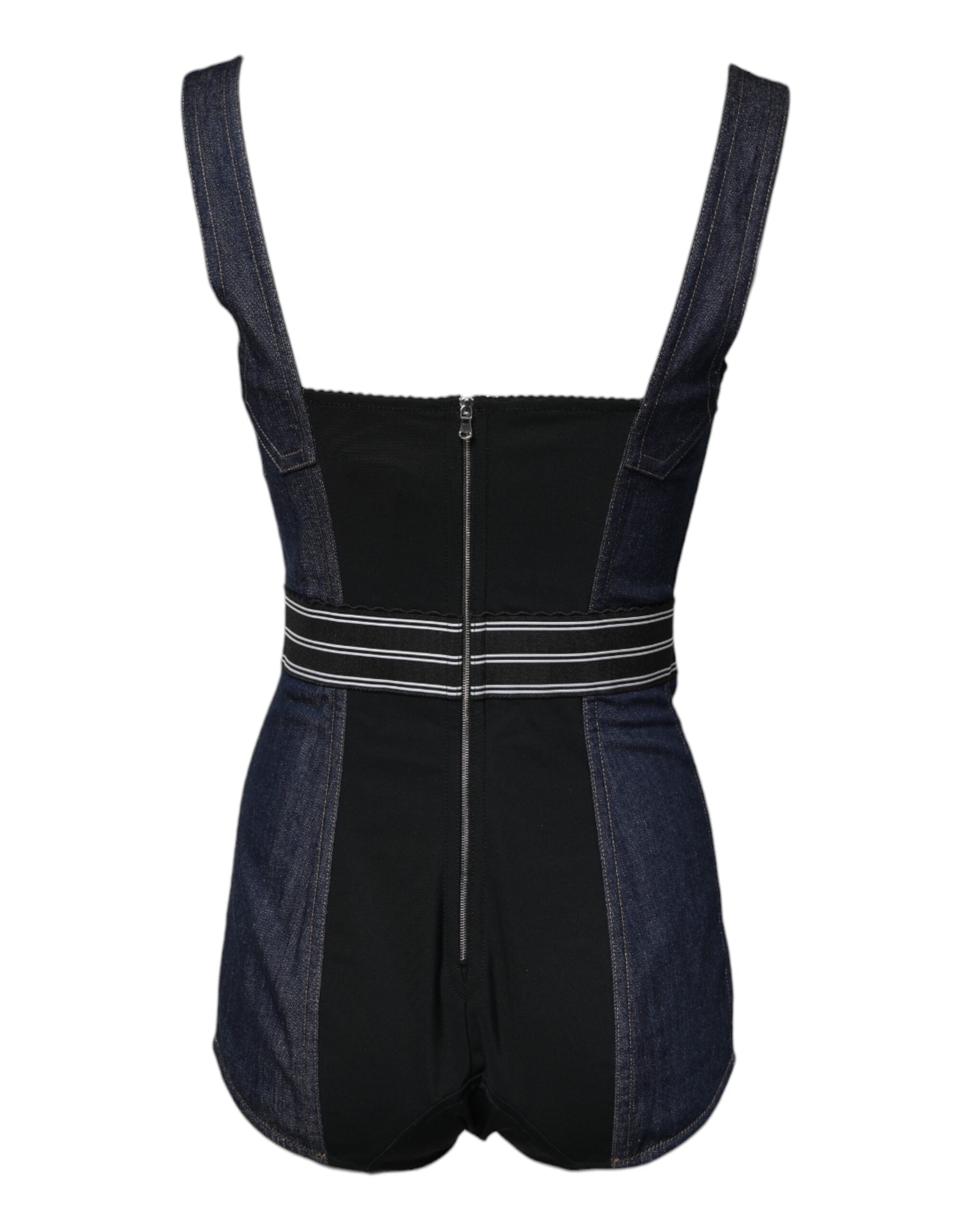 Dolce & Gabbana Blauer Baumwoll-Stretch-Bodycon-Denim-Bodysuit ohne Ärmel