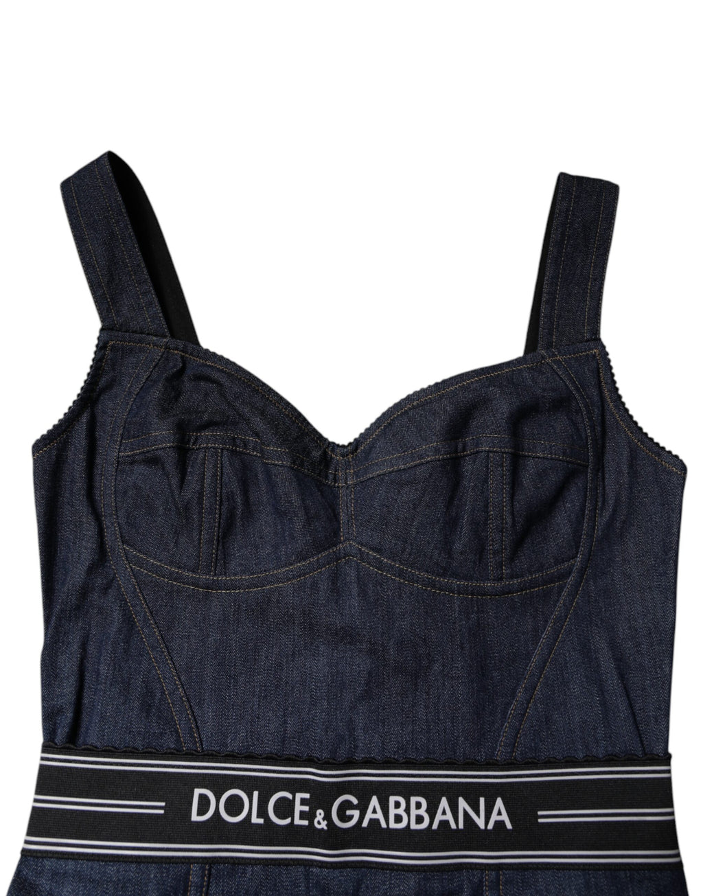 Dolce & Gabbana Blauer Baumwoll-Stretch-Bodycon-Denim-Bodysuit ohne Ärmel