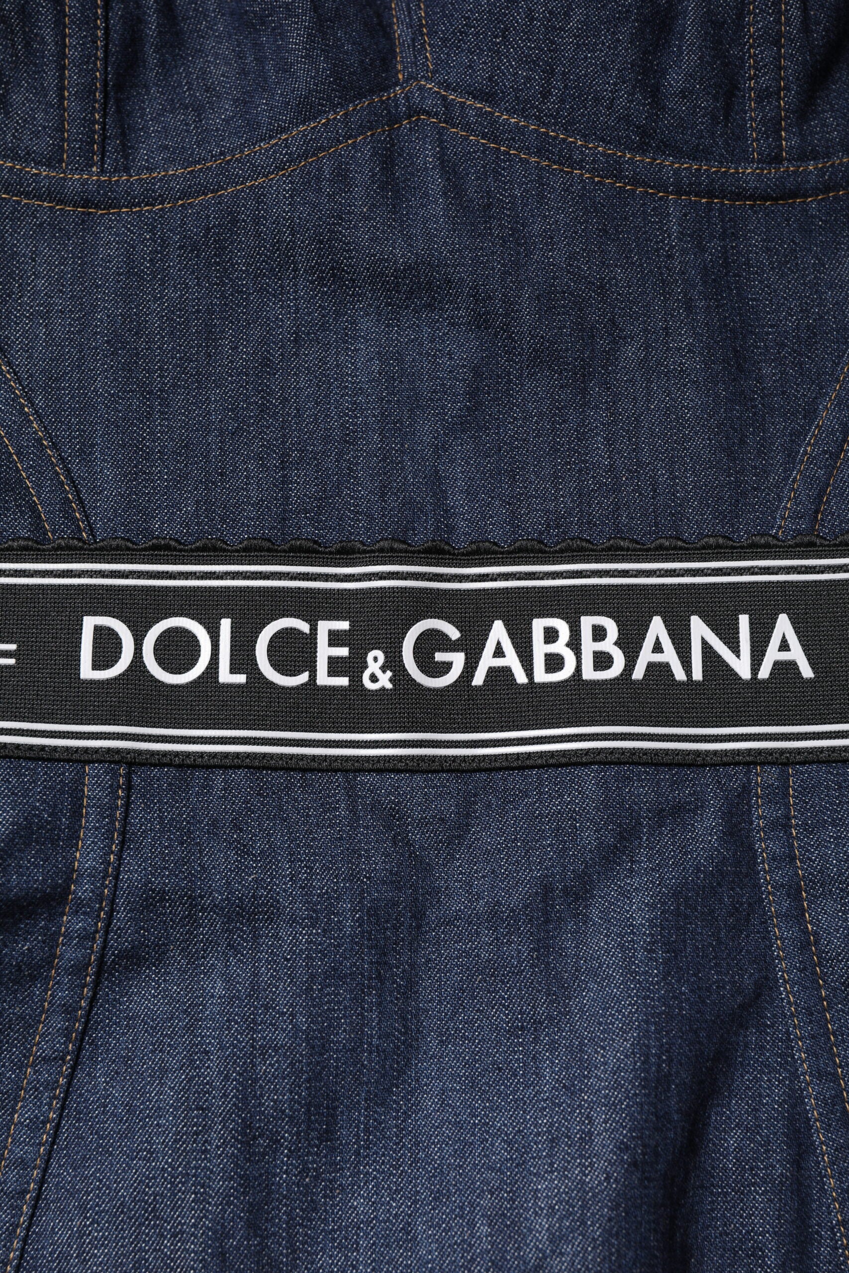 Dolce & Gabbana Blauer Baumwoll-Stretch-Bodycon-Denim-Bodysuit ohne Ärmel