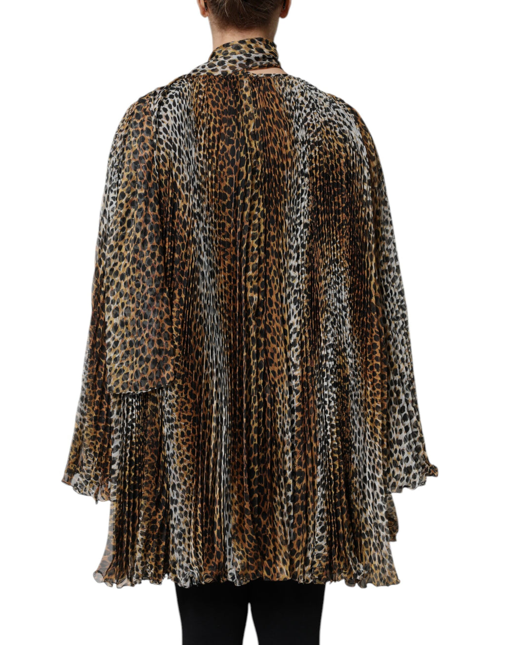 Dolce & Gabbana Braunes Chiffon-Kleid mit Leopardenmuster und Schal