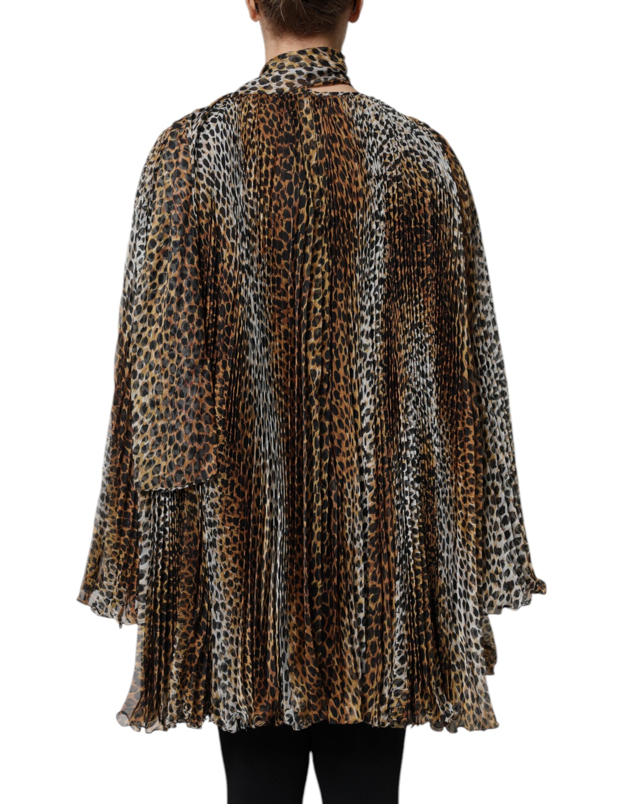 Dolce & Gabbana Braunes Chiffon-Kleid mit Leopardenmuster und Schal