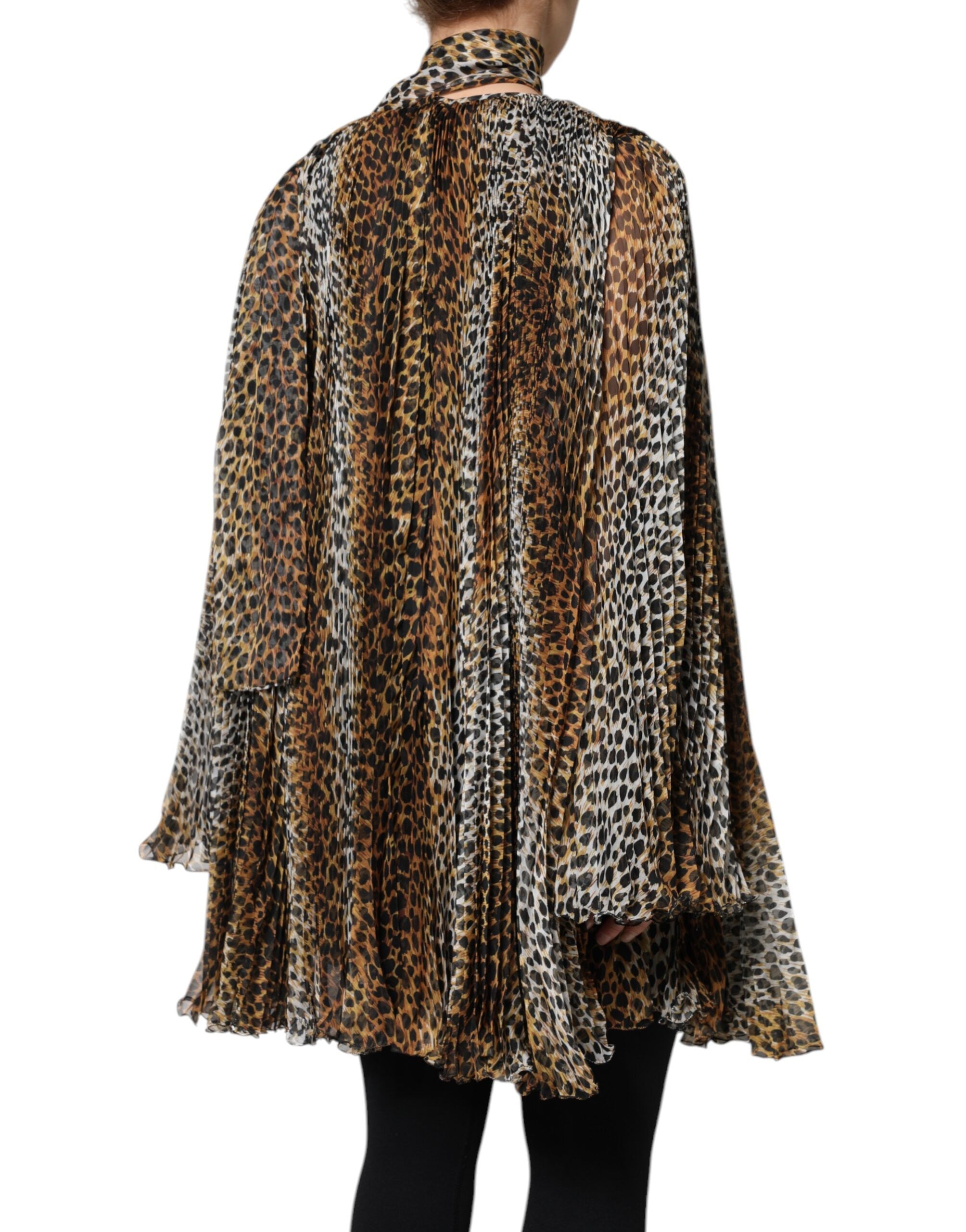 Dolce & Gabbana Braunes Chiffon-Kleid mit Leopardenmuster und Schal