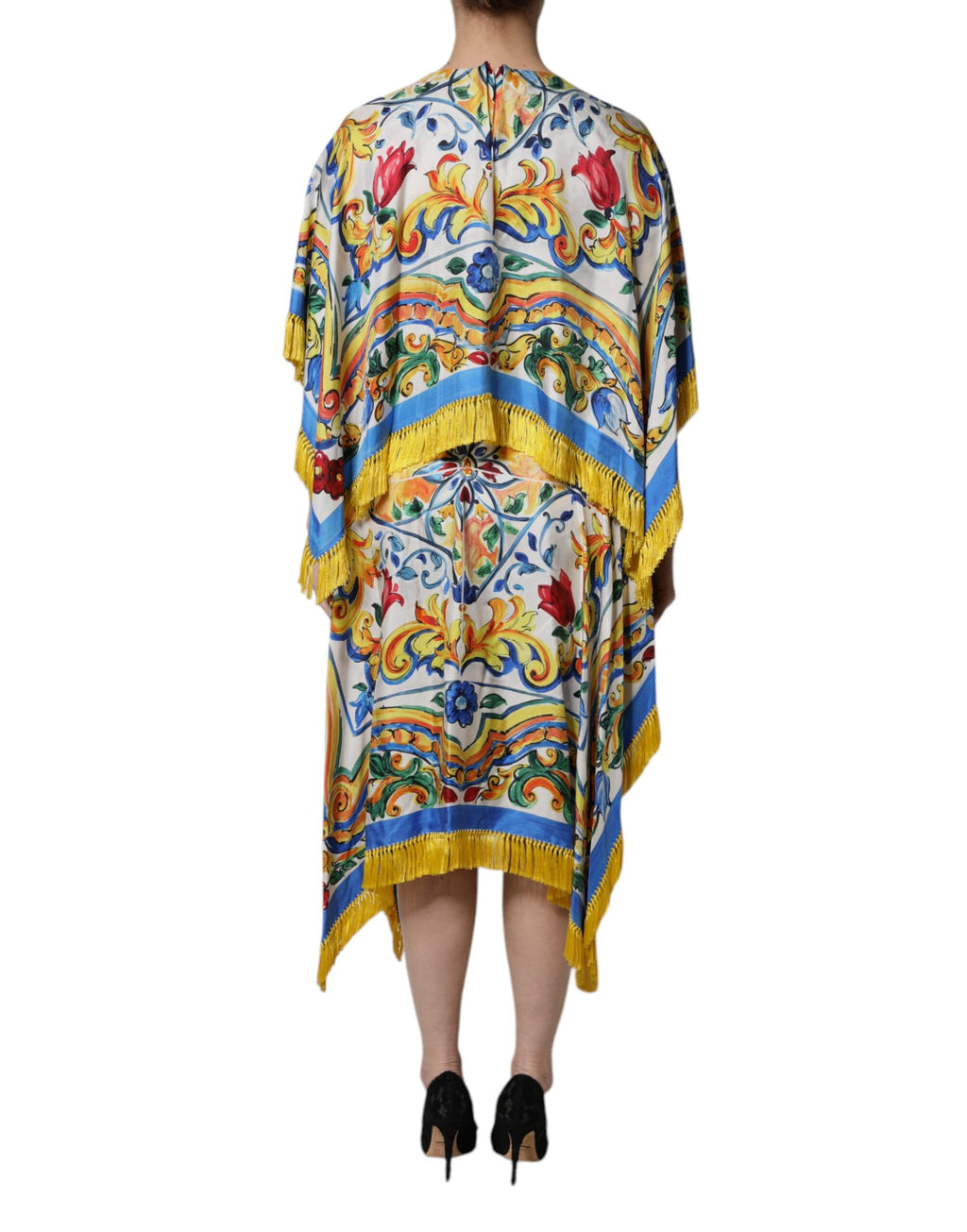 Dolce & Gabbana Multicolor Majolika Kaftan Kurzärmeliges Maxikleid