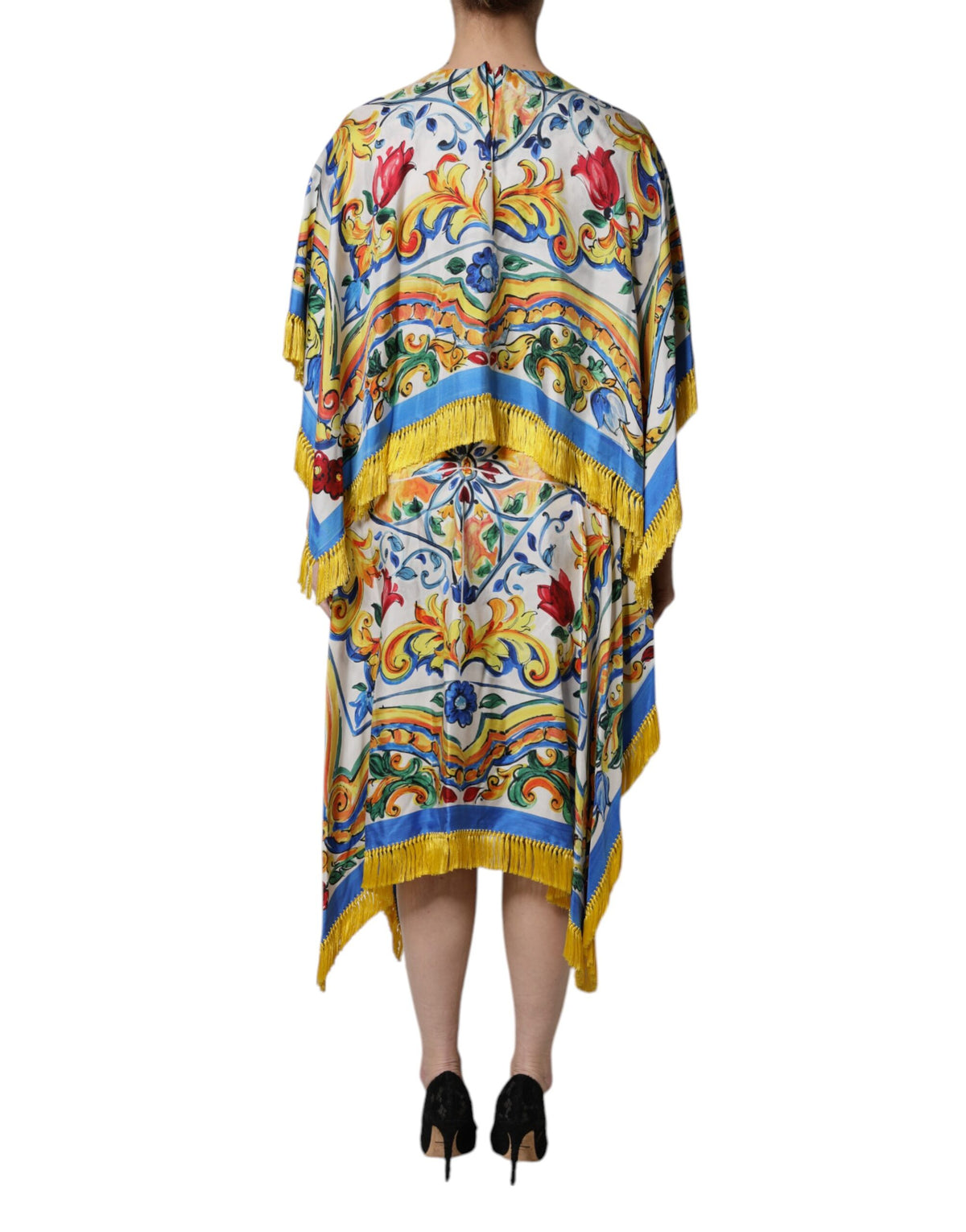 Dolce & Gabbana Mehrfarbiger Majolika-Kaftan, kurze Ärmel, Maxikleid
