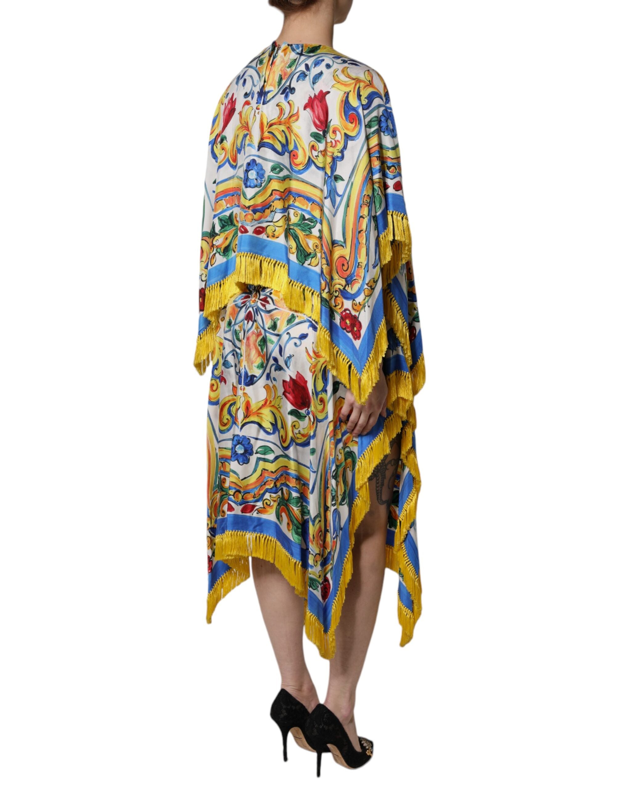Dolce & Gabbana Multicolor Majolika Kaftan Kurzärmeliges Maxikleid