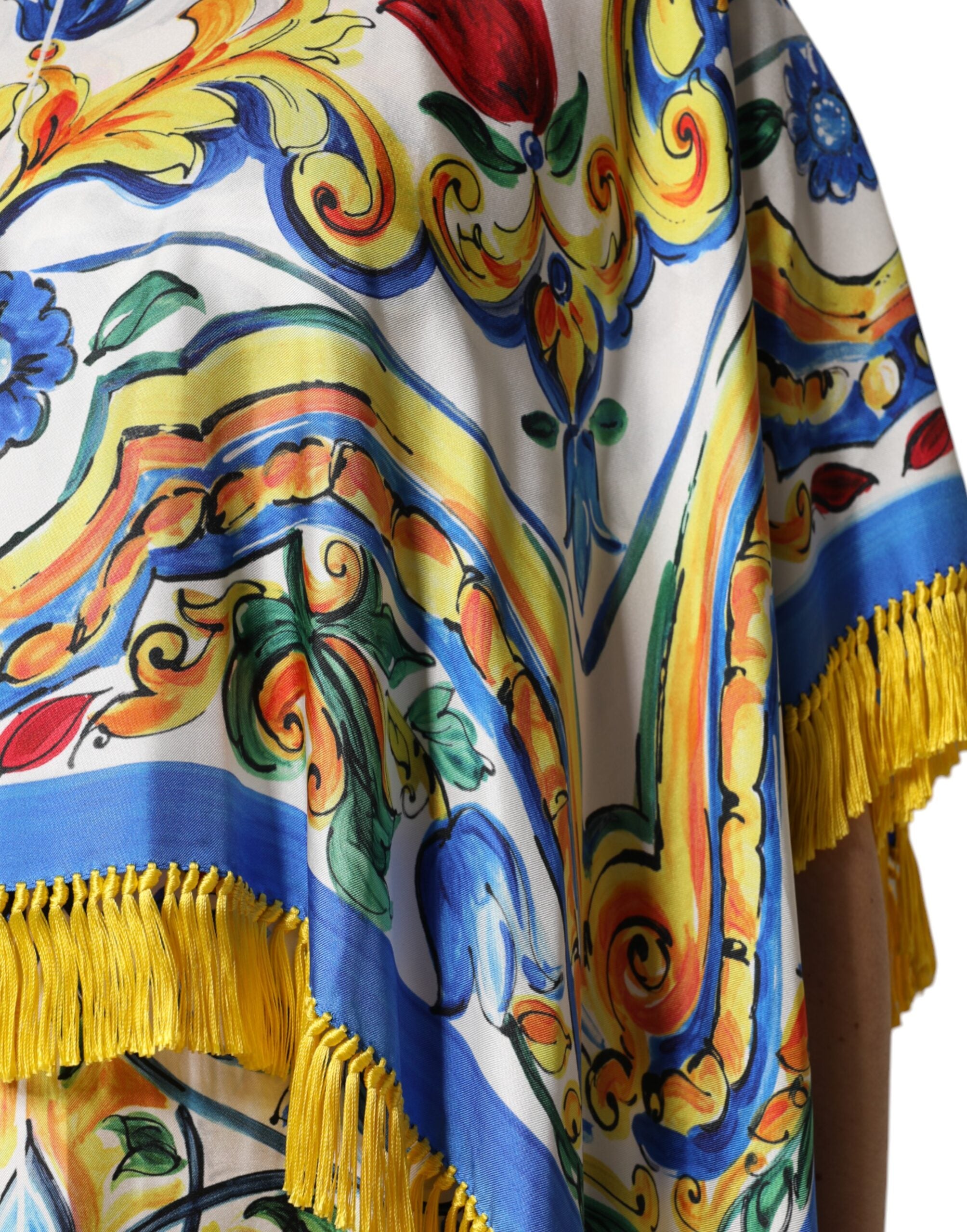 Dolce & Gabbana Multicolor Majolika Kaftan Kurzärmeliges Maxikleid