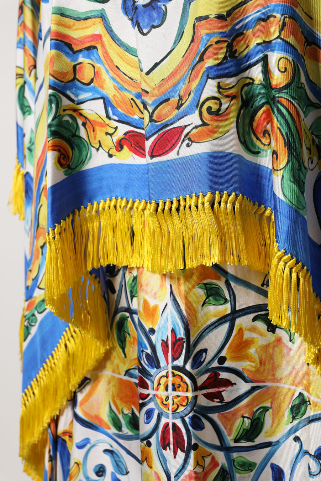 Dolce & Gabbana Multicolor Majolika Kaftan Kurzärmeliges Maxikleid