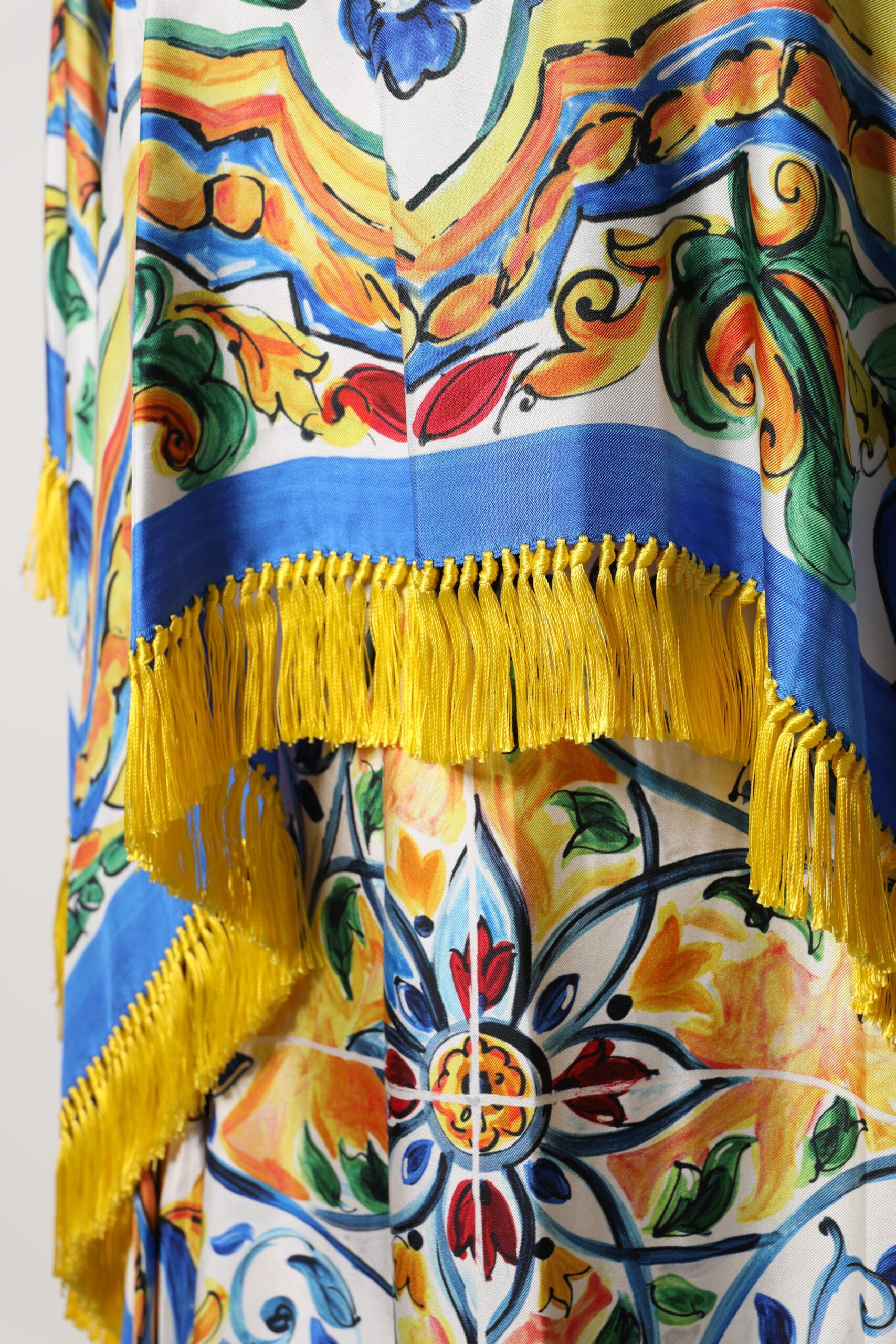 Dolce & Gabbana Multicolor Majolika Kaftan Kurzärmeliges Maxikleid
