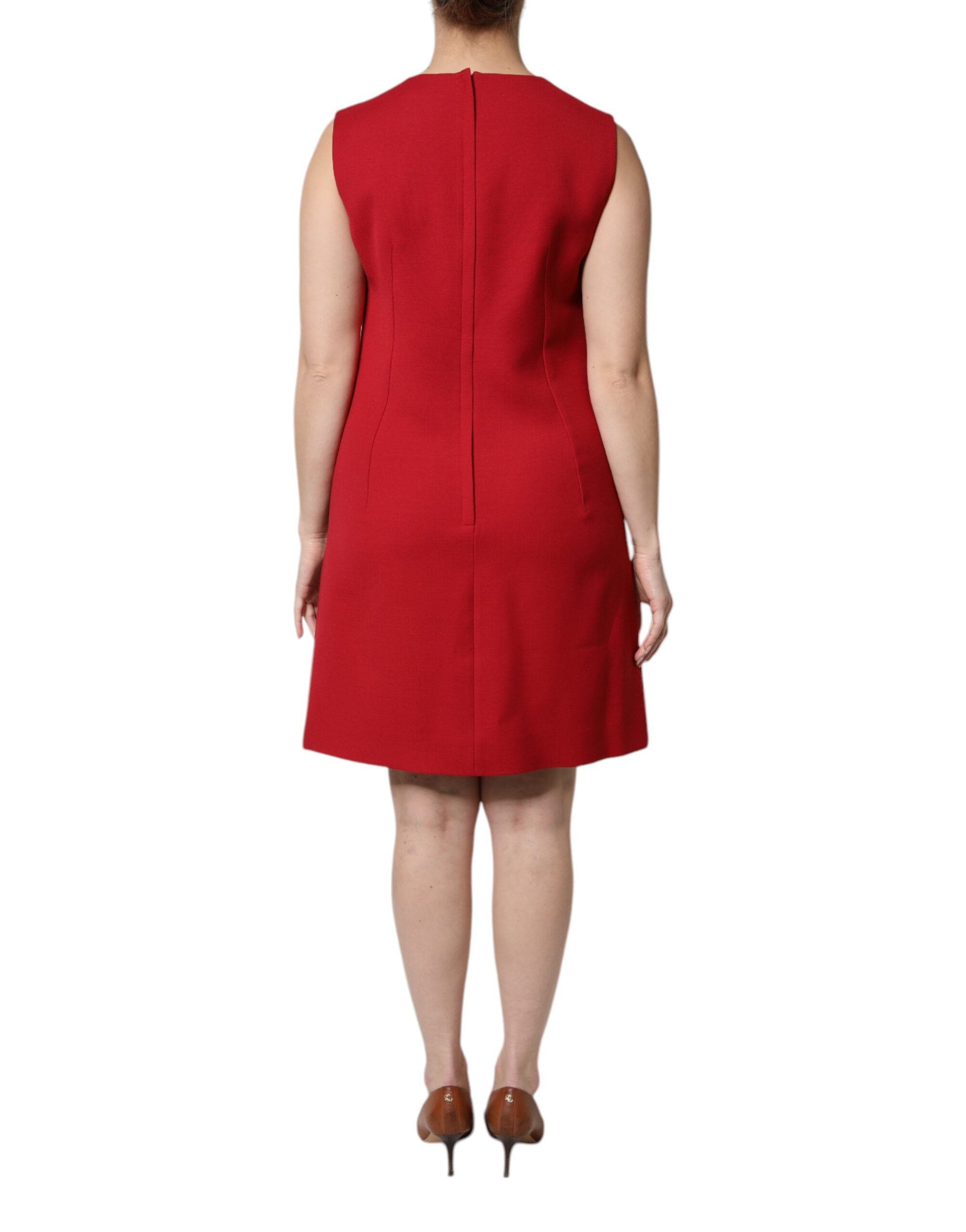 Dolce & Gabbana Rotes ärmelloses knielanges Kleid aus Wolle