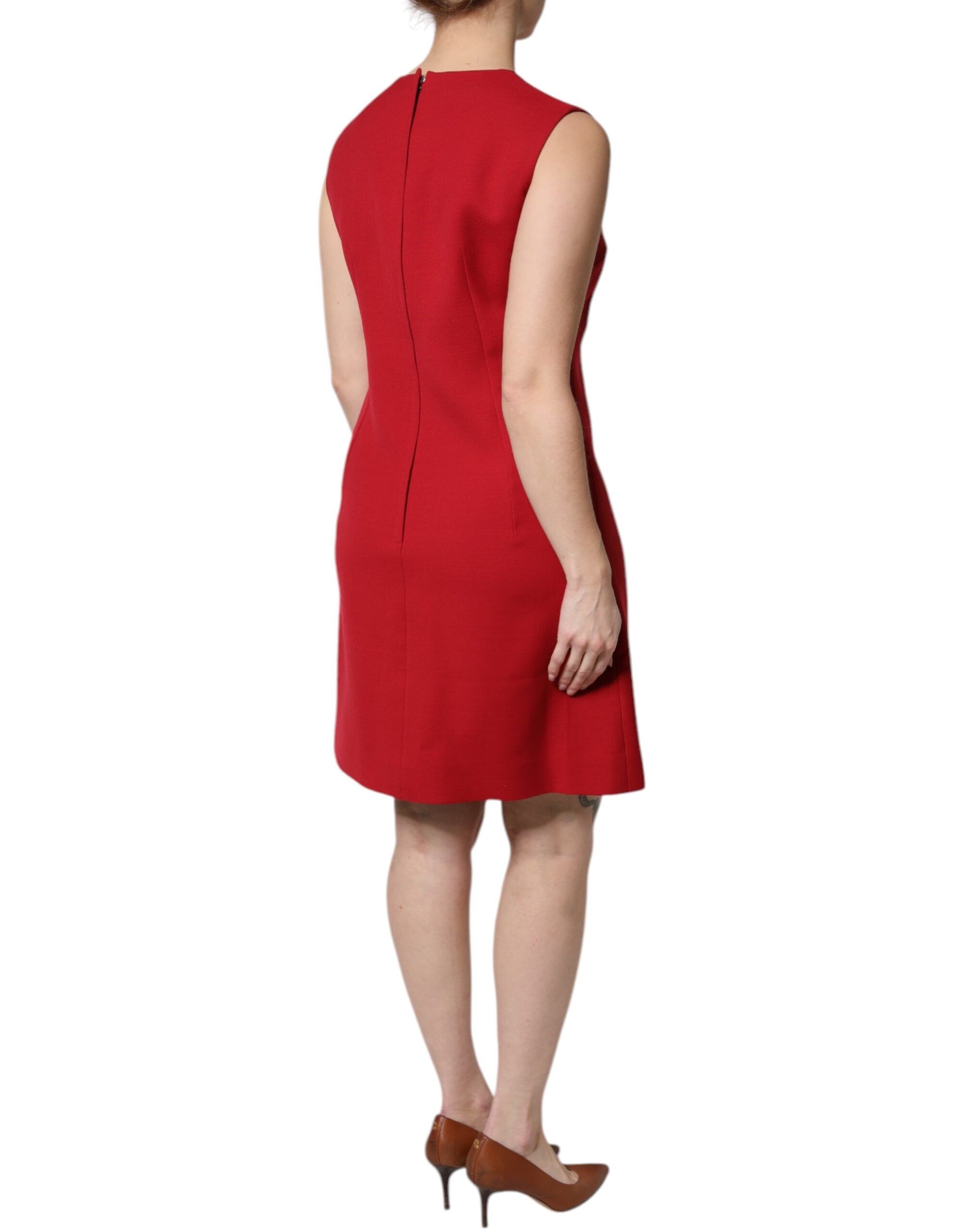 Dolce & Gabbana Rotes ärmelloses knielanges Kleid aus Wolle