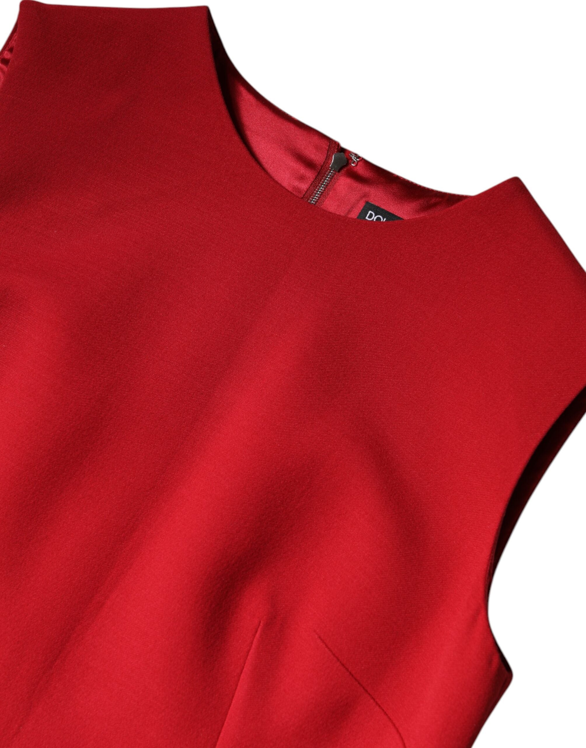 Dolce & Gabbana Rotes ärmelloses knielanges Kleid aus Wolle